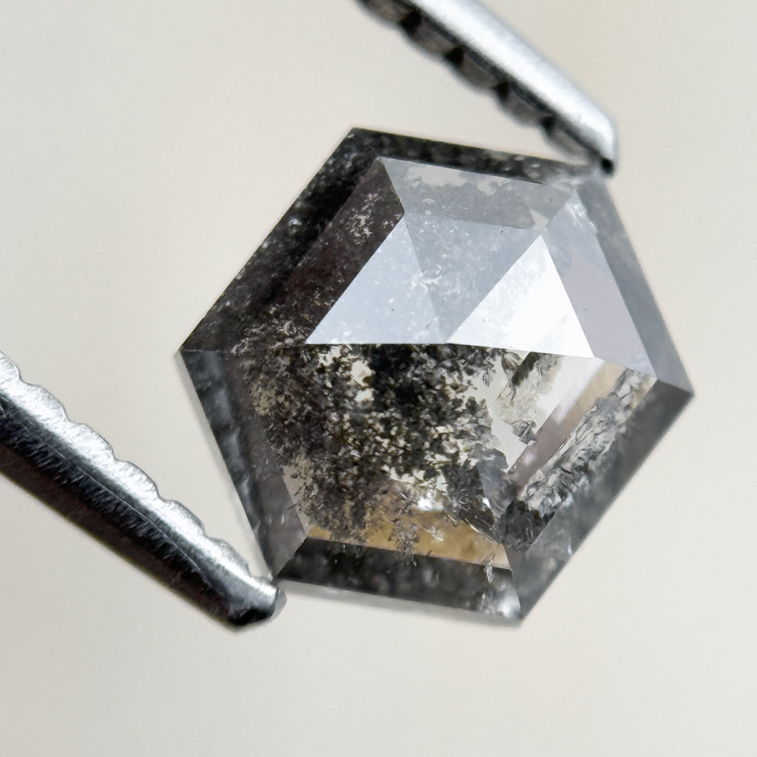 1.15 Ct Hexagon Rose Cut Grey Black Natural Salt and Pepper Diamond