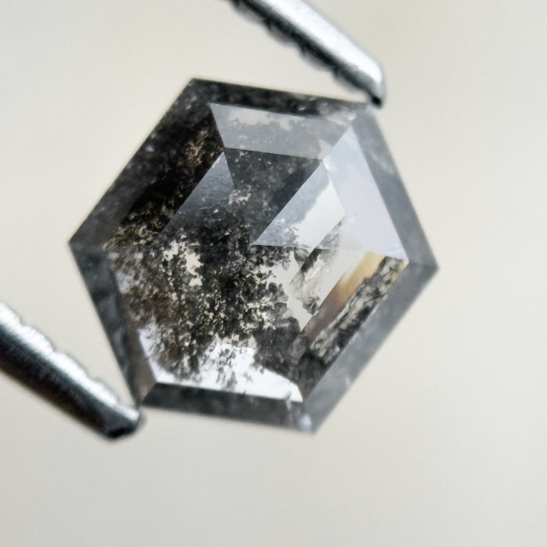 1.15 Ct Hexagon Rose Cut Grey Black Natural Salt and Pepper Diamond