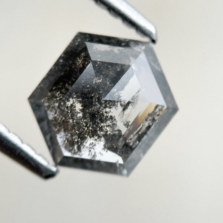 1.15 Ct Hexagon Rose Cut Grey Black Natural Salt and Pepper Diamond
