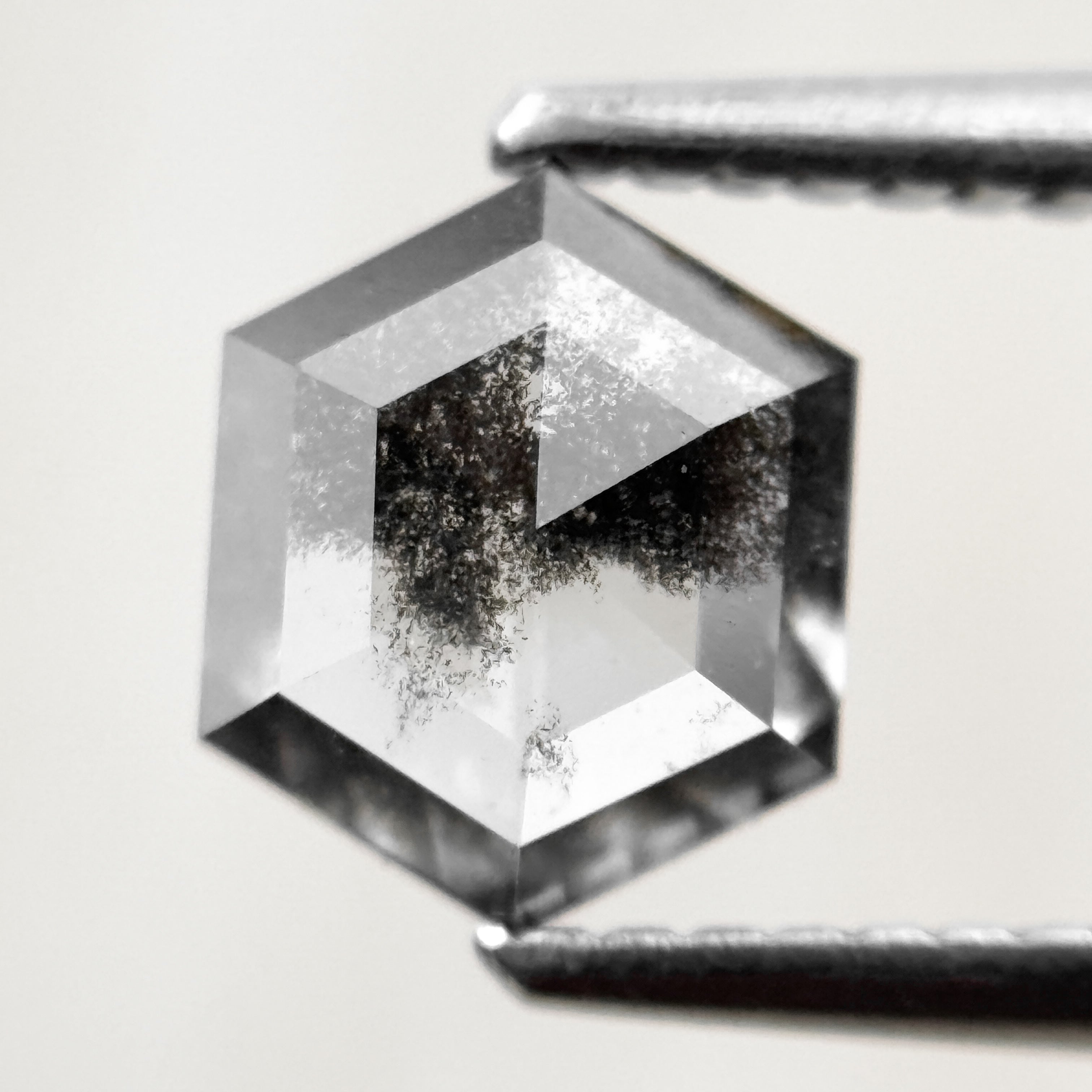 1.10 Ct Hexagon Rose Cut Black Natural Salt and Pepper Diamond