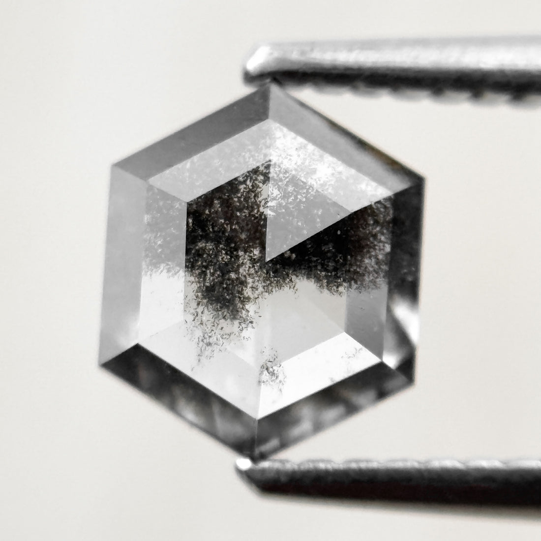 1.10 Ct Hexagon Rose Cut Black Natural Salt and Pepper Diamond