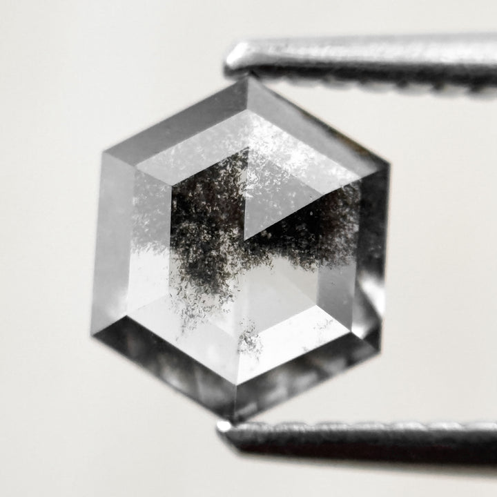 1.10 Ct Hexagon Rose Cut Black Natural Salt and Pepper Diamond