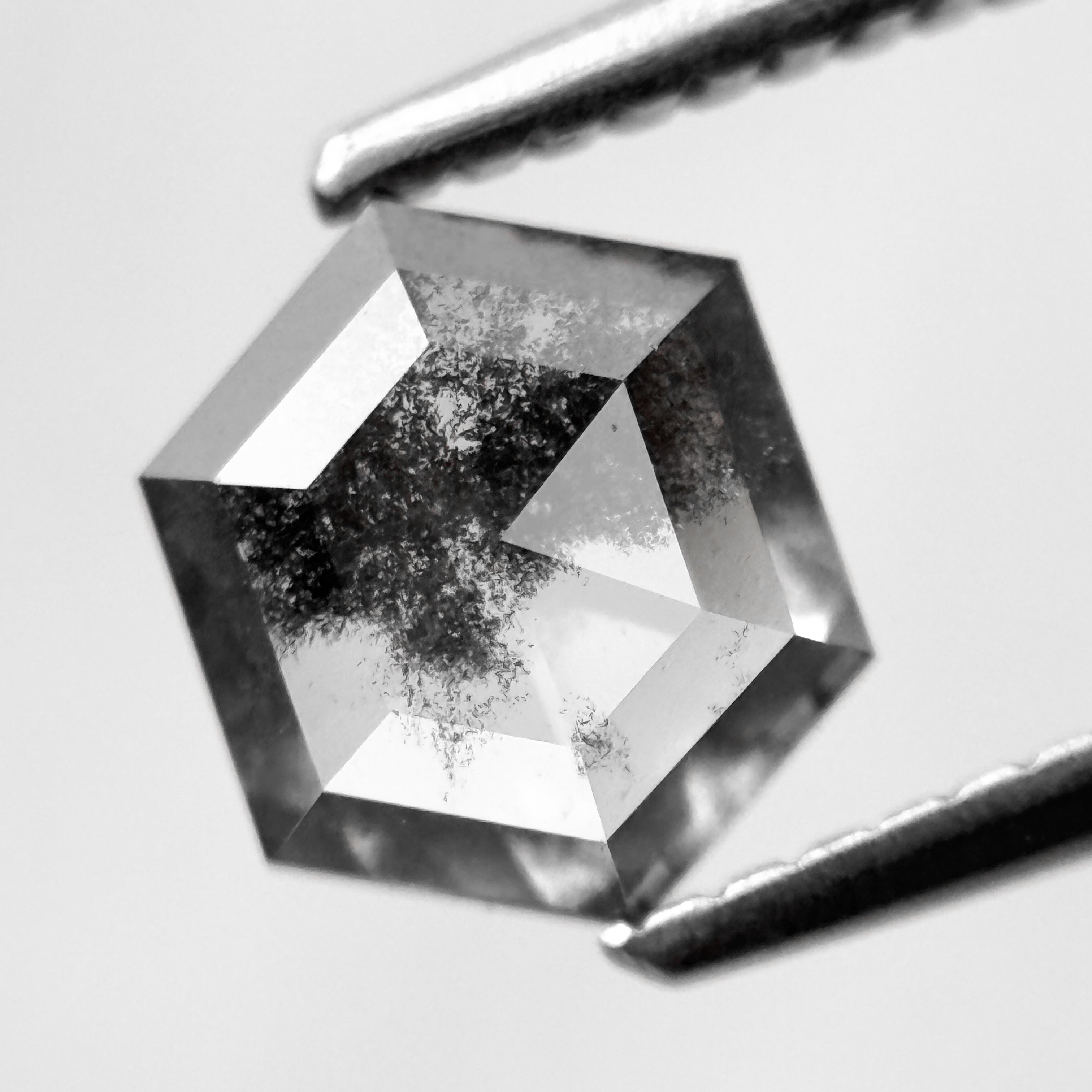 1.10 Ct Hexagon Rose Cut Black Natural Salt and Pepper Diamond