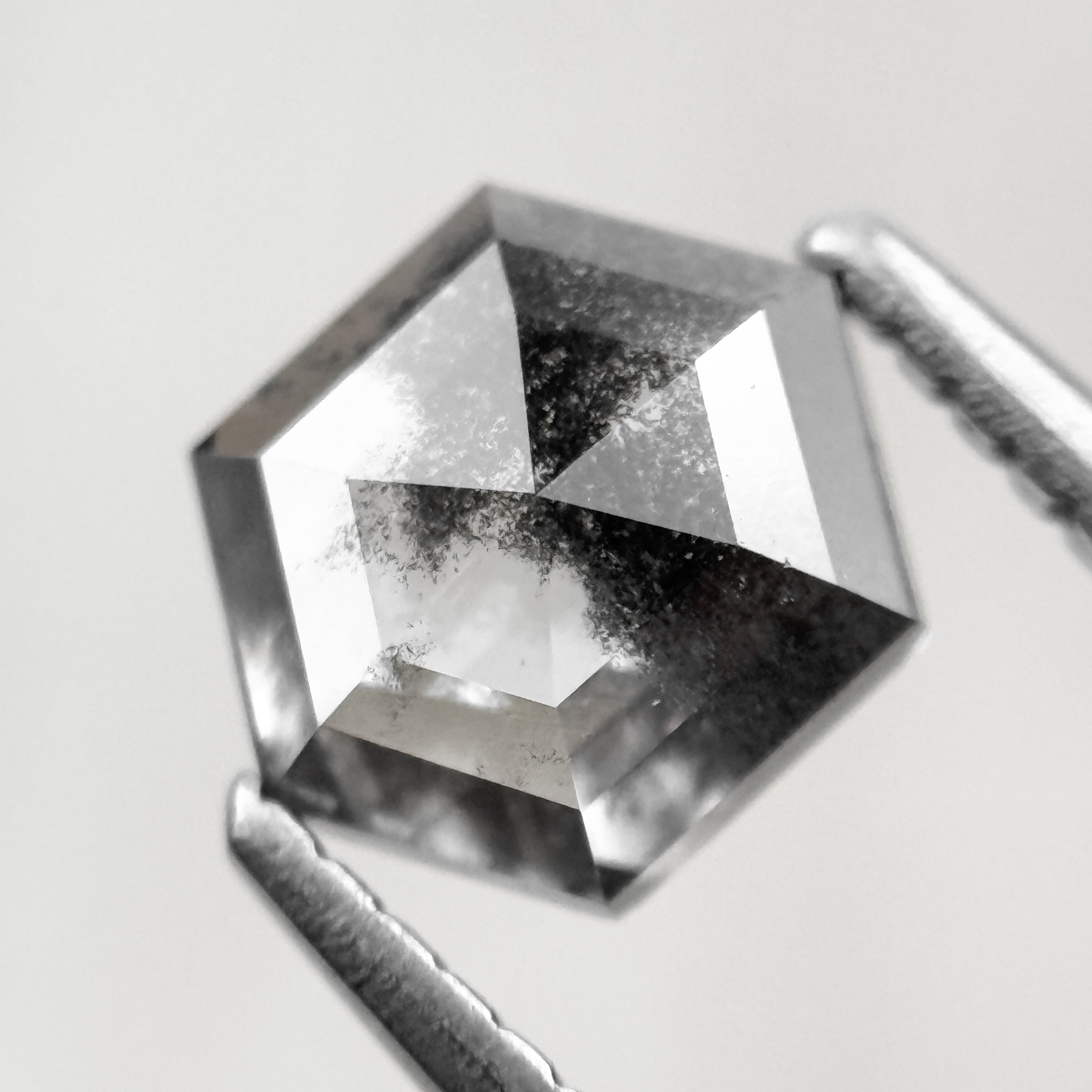 1.10 Ct Hexagon Rose Cut Black Natural Salt and Pepper Diamond