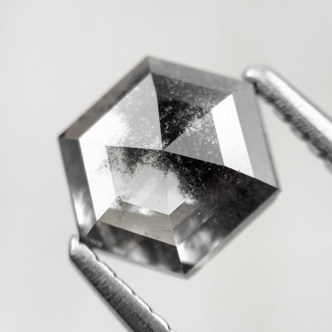 1.10 Ct Hexagon Rose Cut Black Natural Salt and Pepper Diamond