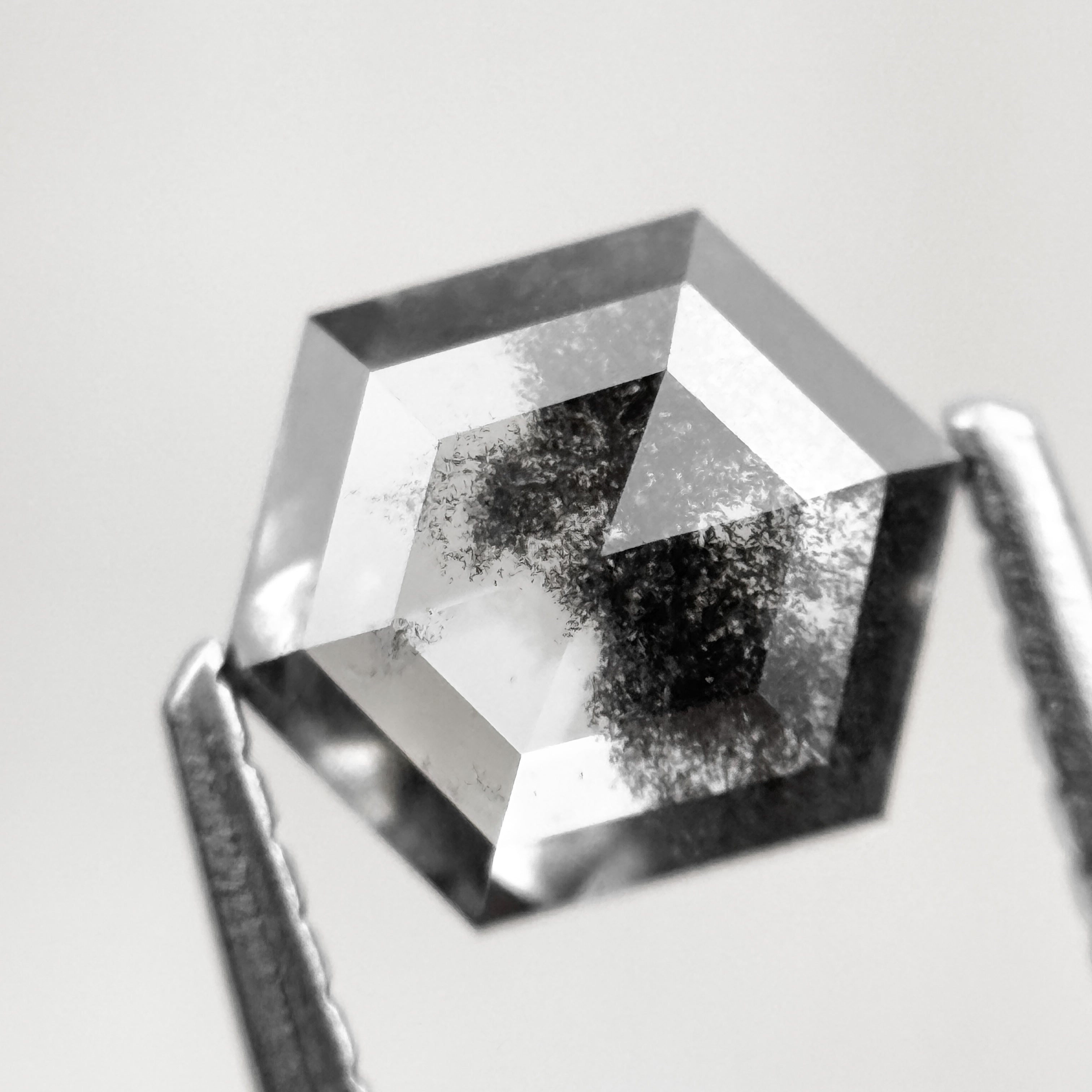 1.10 Ct Hexagon Rose Cut Black Natural Salt and Pepper Diamond