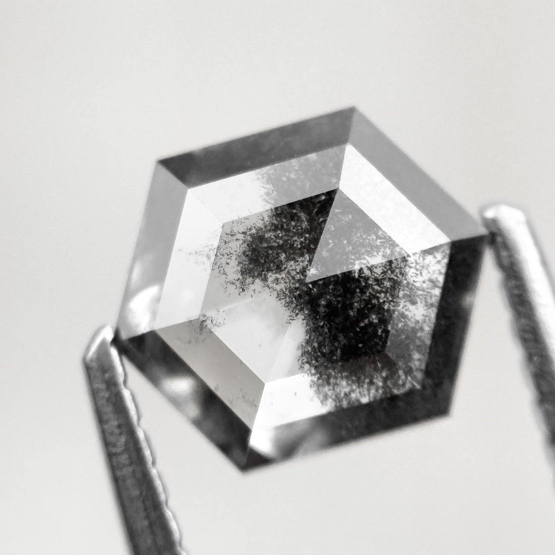 1.10 Ct Hexagon Rose Cut Black Natural Salt and Pepper Diamond
