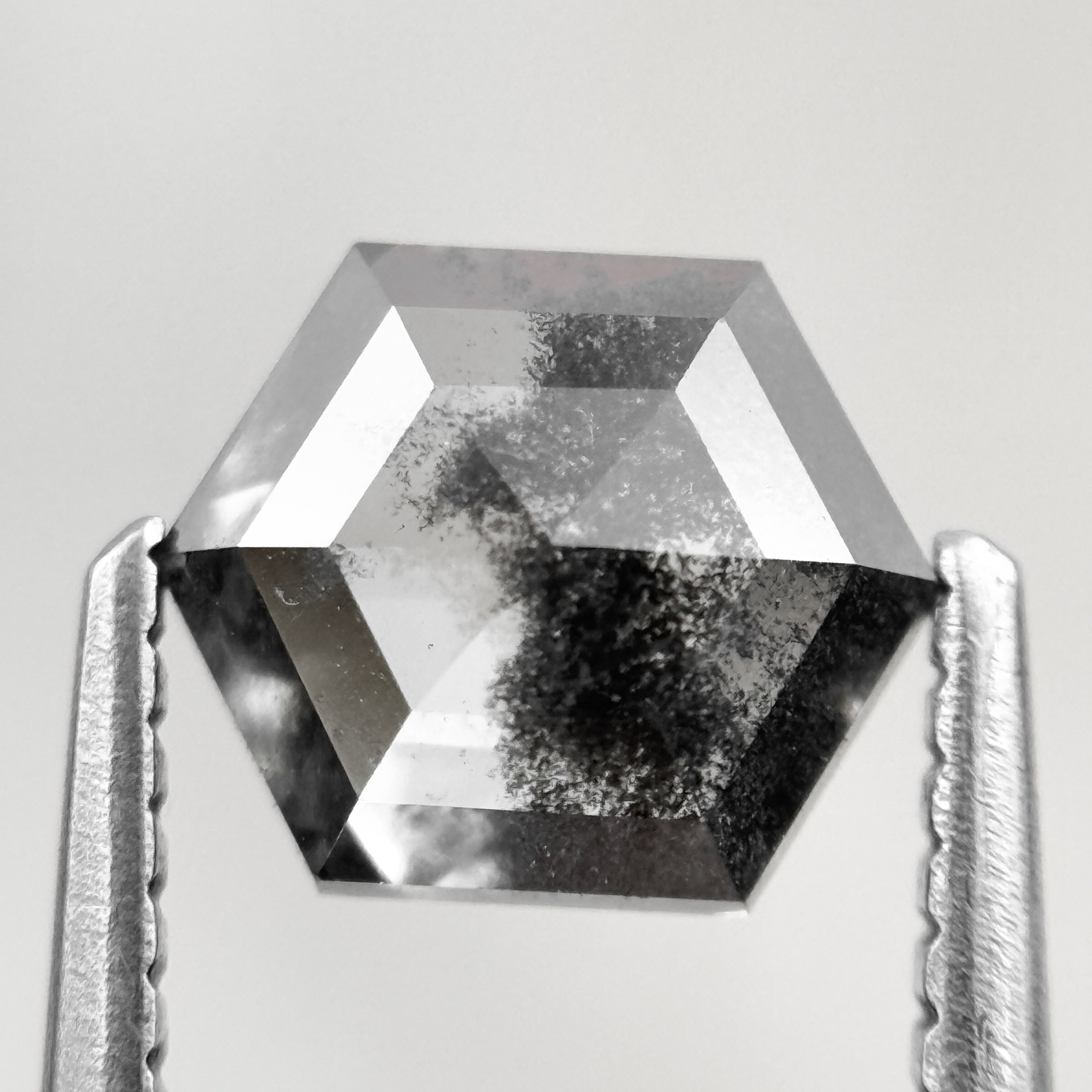 1.10 Ct Hexagon Rose Cut Black Natural Salt and Pepper Diamond