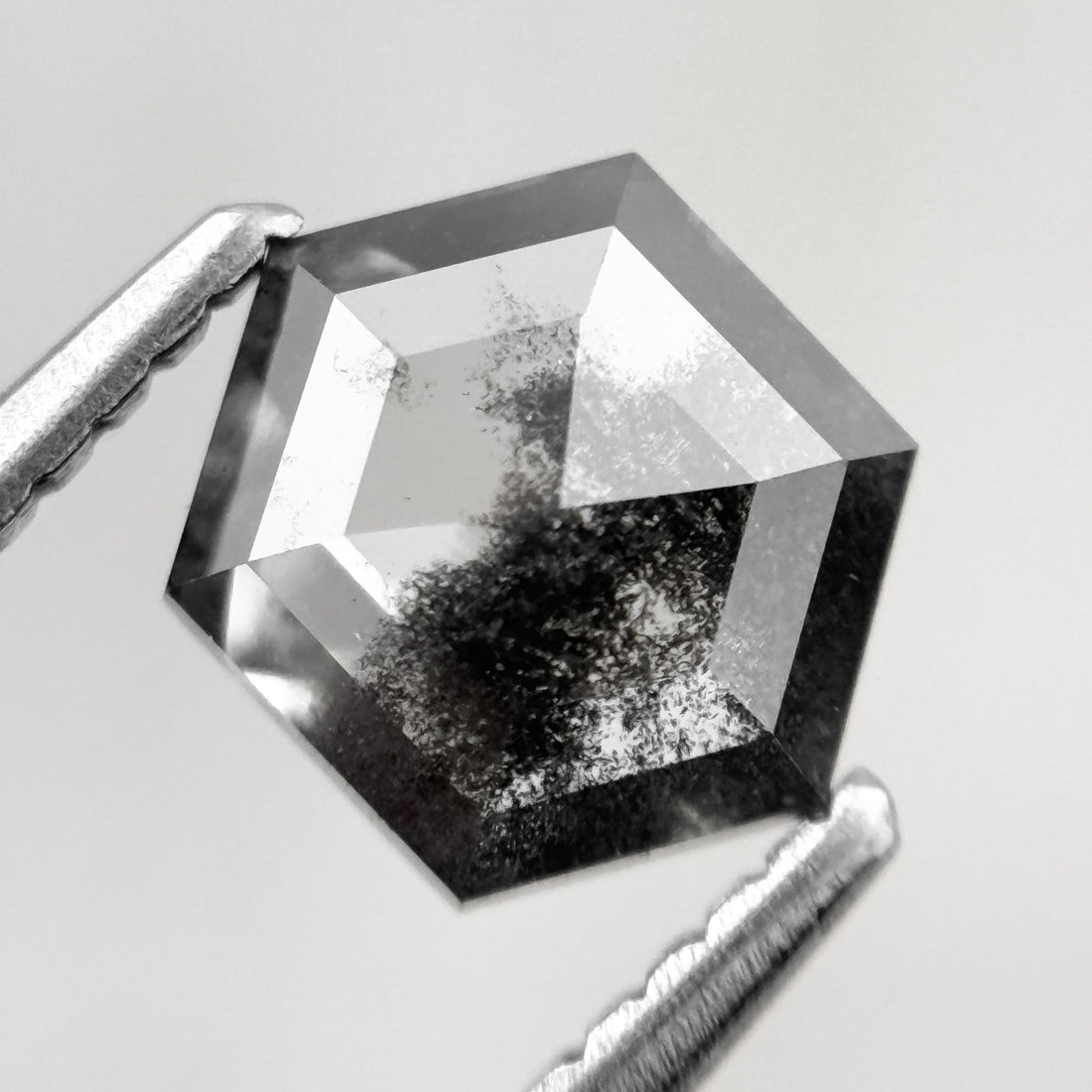 1.10 Ct Hexagon Rose Cut Black Natural Salt and Pepper Diamond