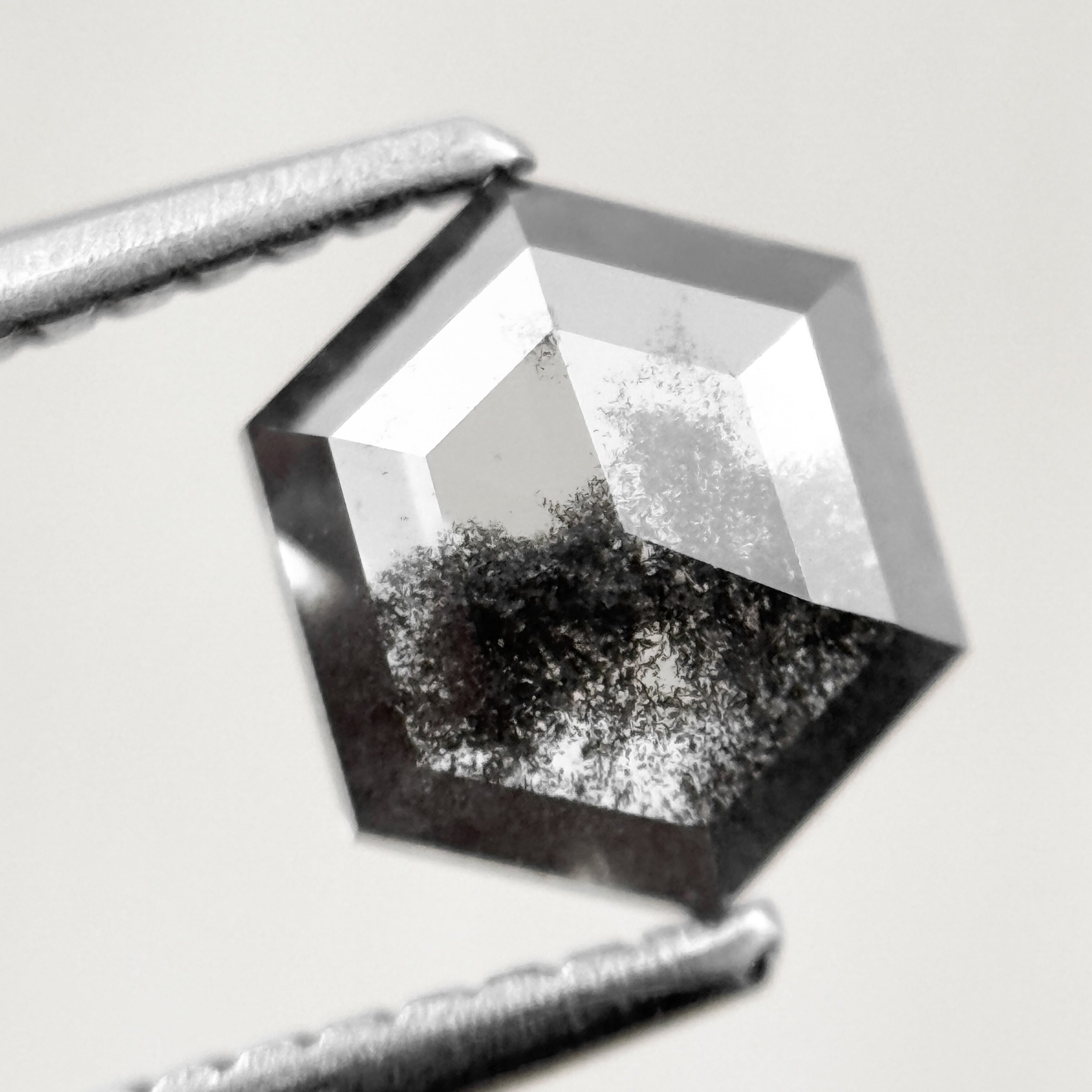 1.10 Ct Hexagon Rose Cut Black Natural Salt and Pepper Diamond