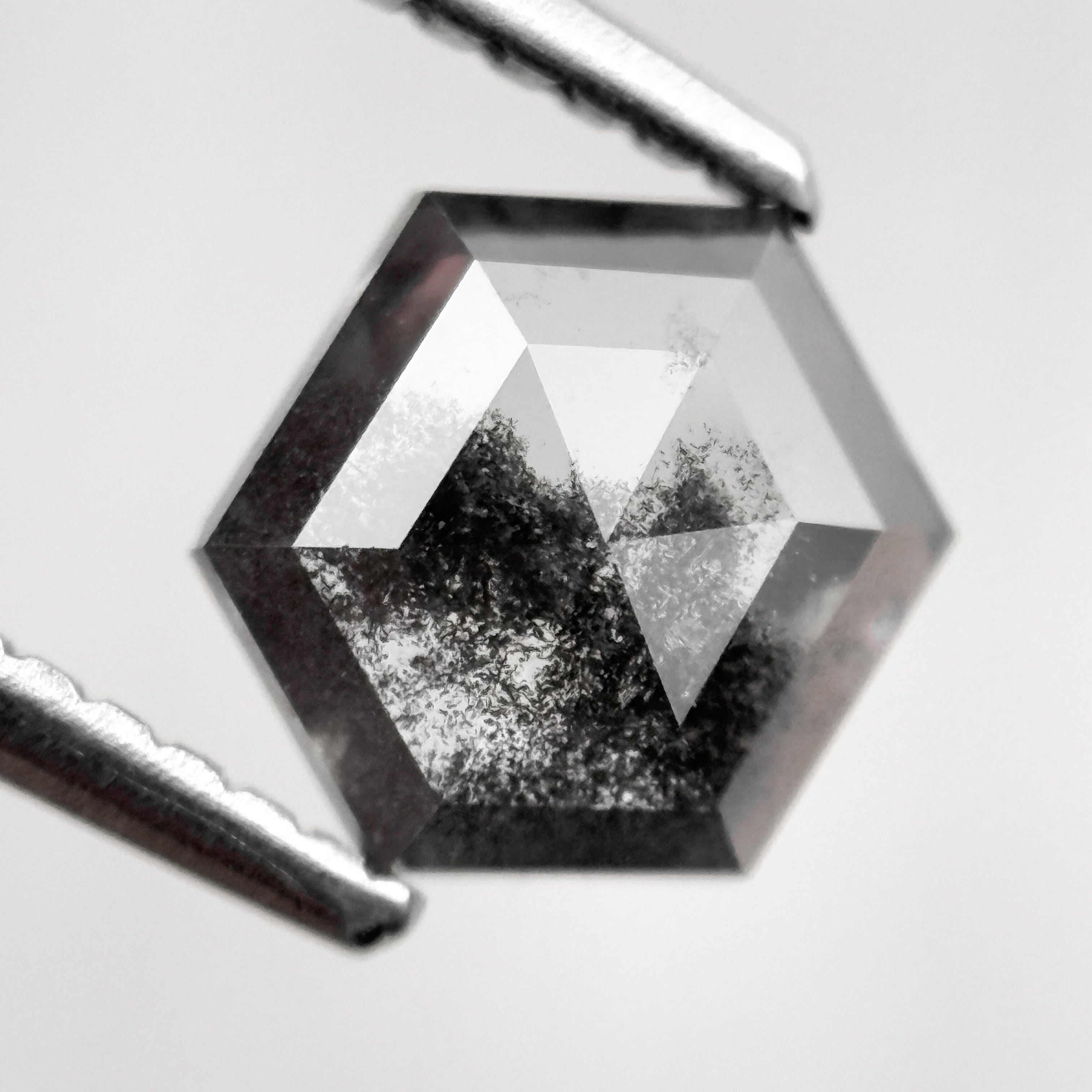 1.10 Ct Hexagon Rose Cut Black Natural Salt and Pepper Diamond
