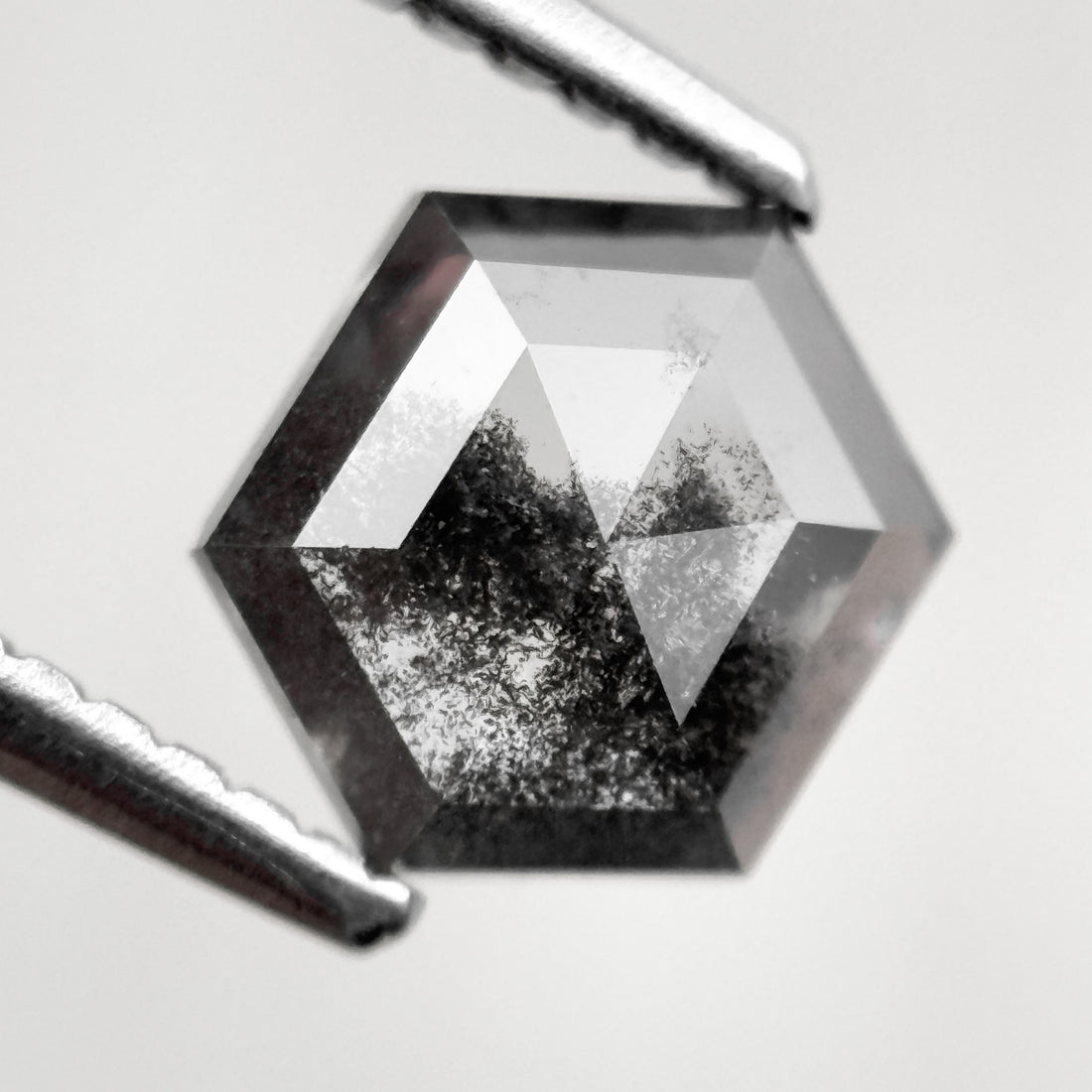 1.10 Ct Hexagon Rose Cut Black Natural Salt and Pepper Diamond