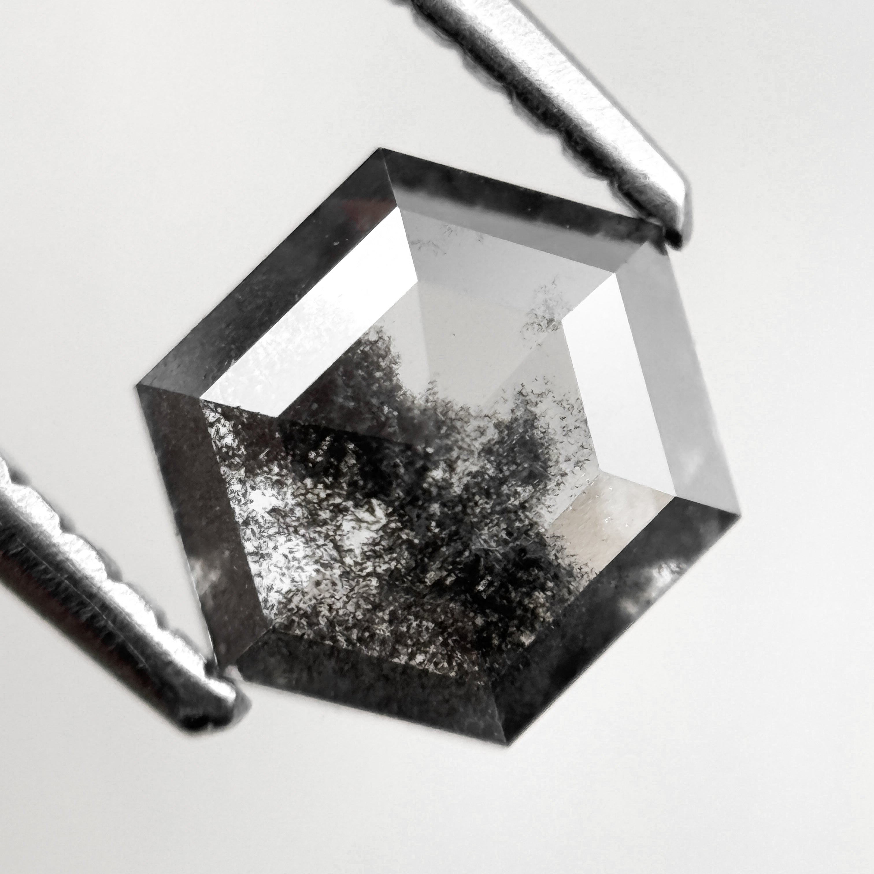 1.10 Ct Hexagon Rose Cut Black Natural Salt and Pepper Diamond