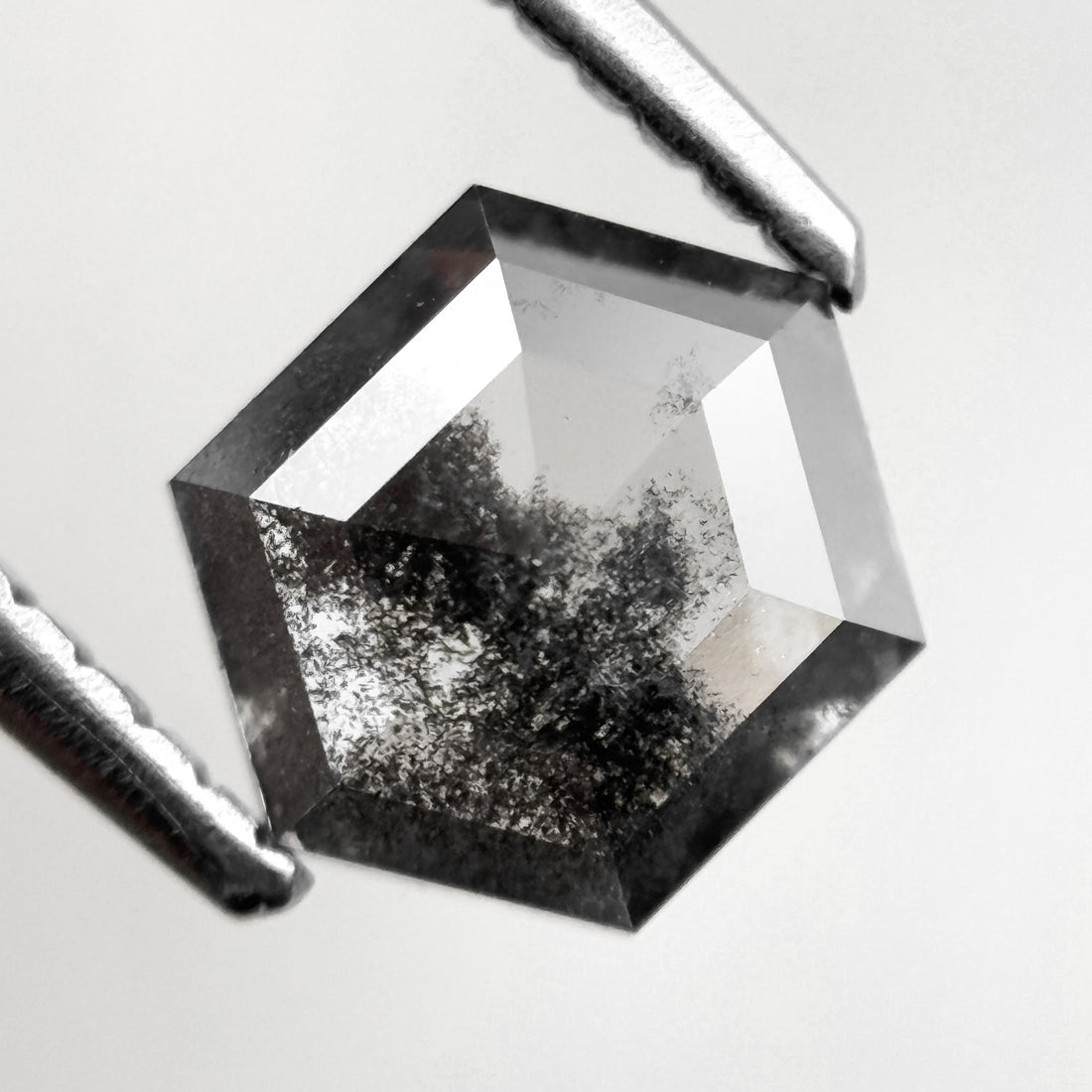 1.10 Ct Hexagon Rose Cut Black Natural Salt and Pepper Diamond