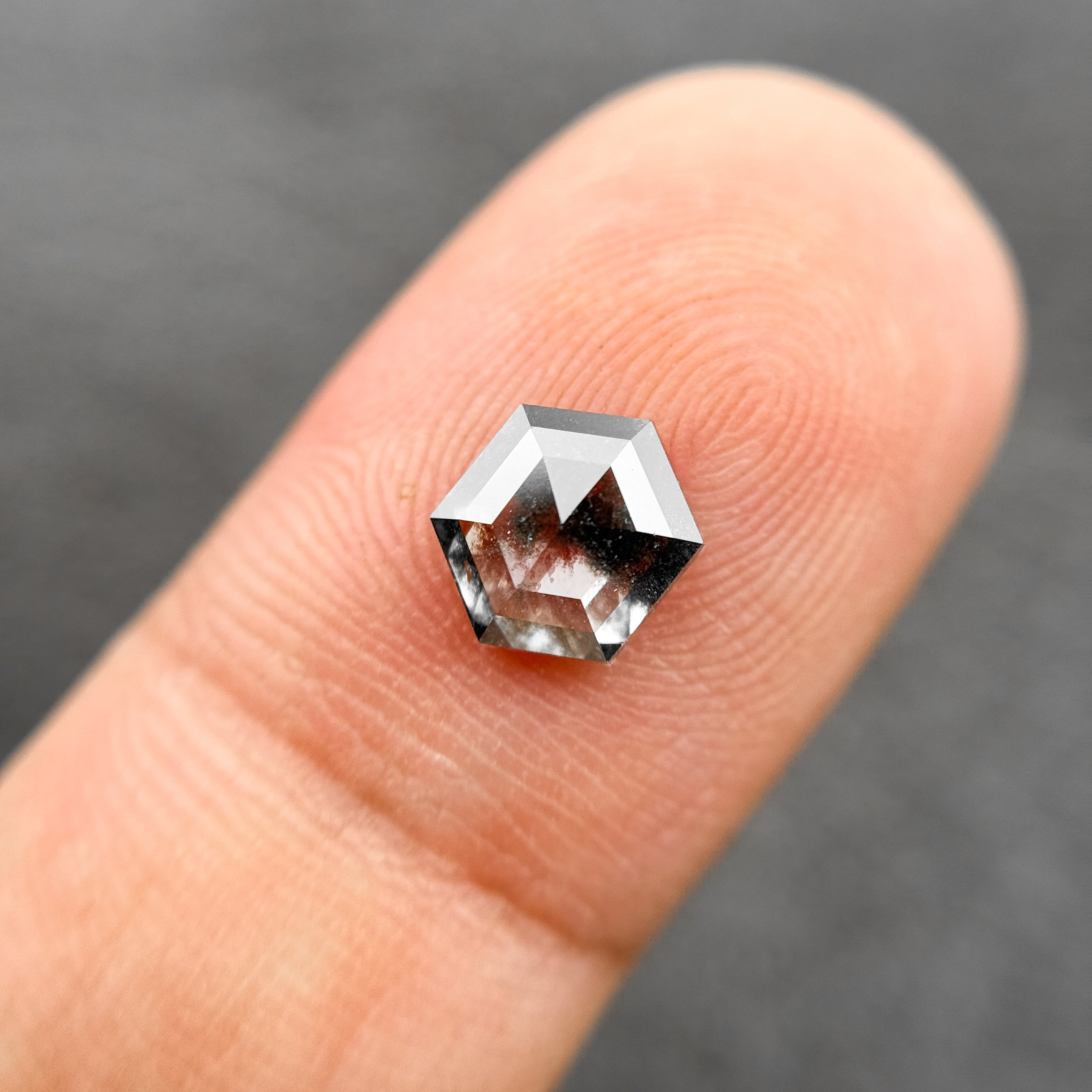 1.10 Ct Hexagon Rose Cut Black Natural Salt and Pepper Diamond