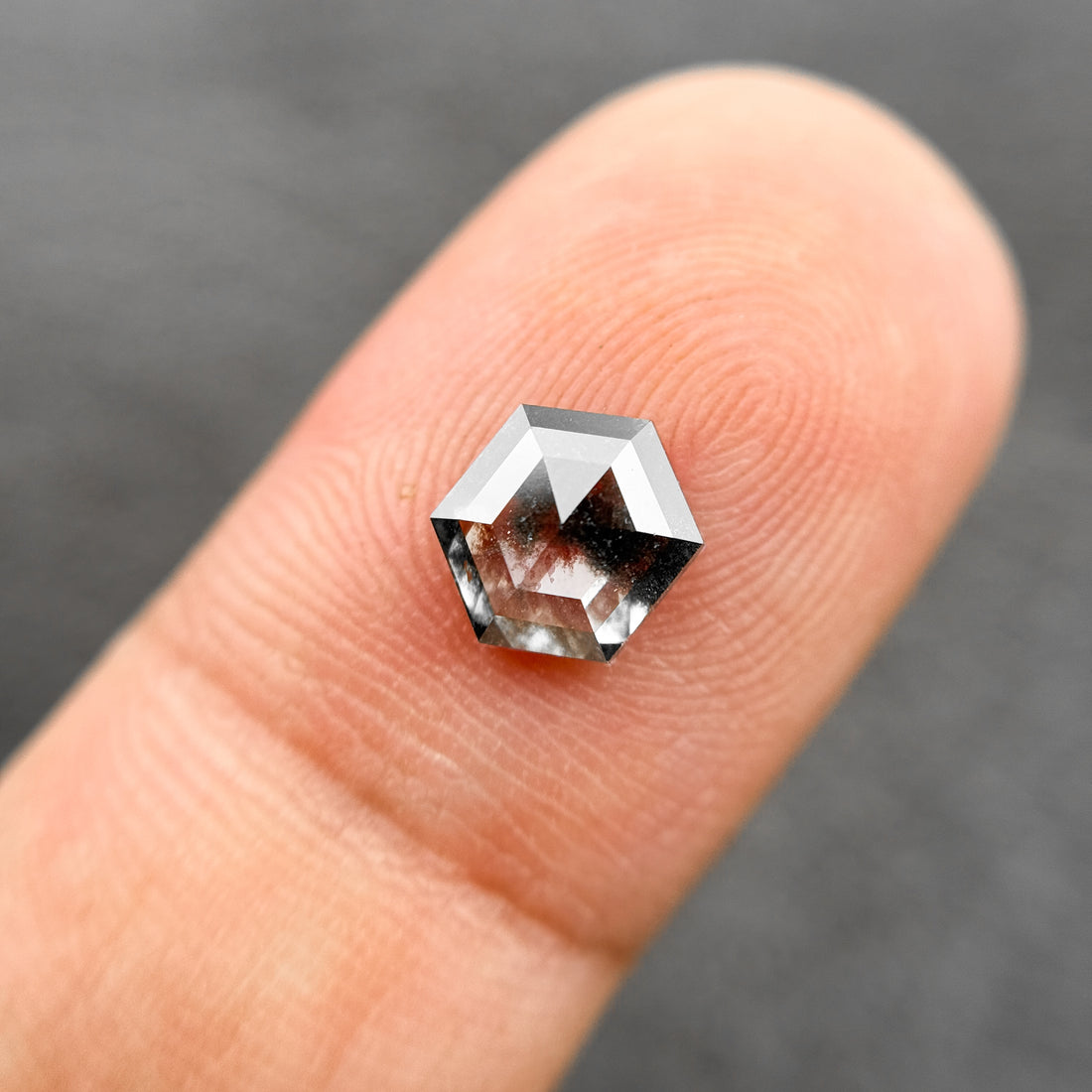 1.10 Ct Hexagon Rose Cut Black Natural Salt and Pepper Diamond