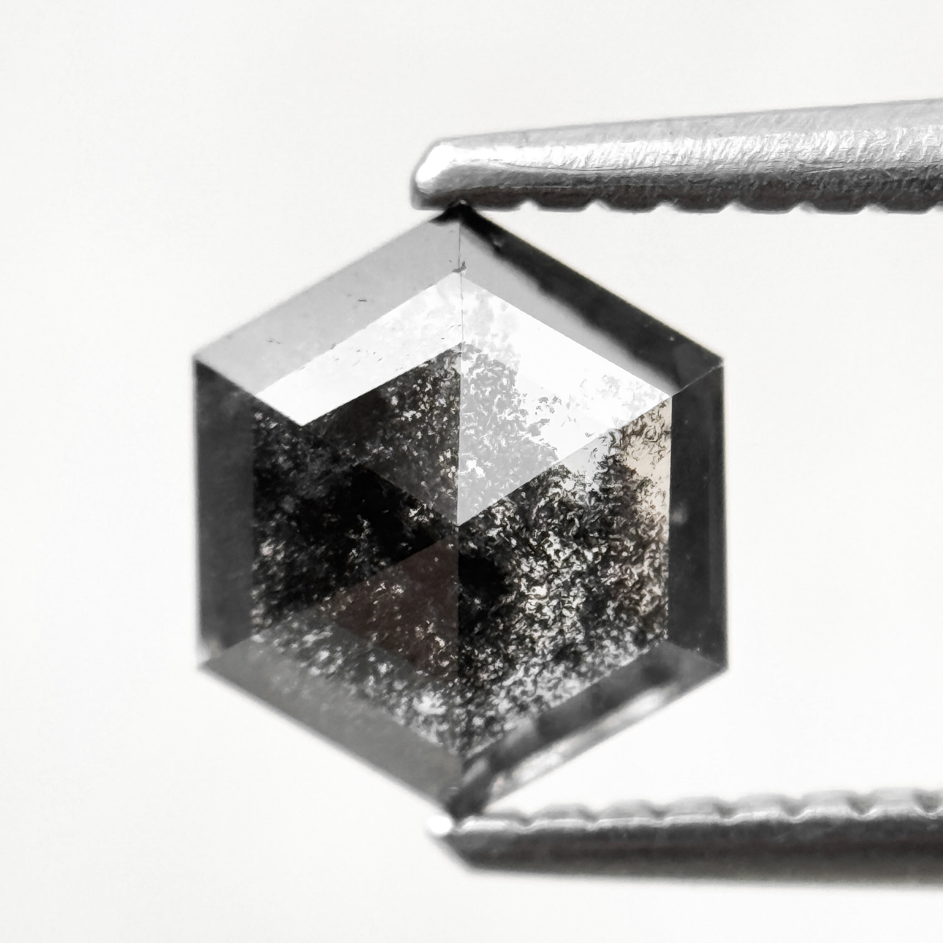 1.26 Ct Hexagon Rose Cut Grey Black Natural Salt and Pepper Diamond