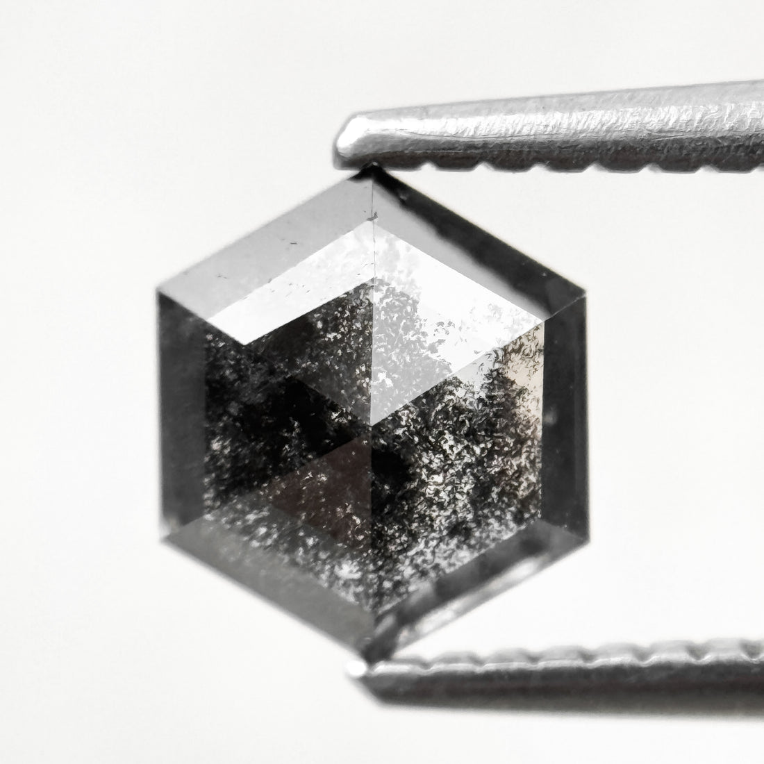 1.26 Ct Hexagon Rose Cut Grey Black Natural Salt and Pepper Diamond