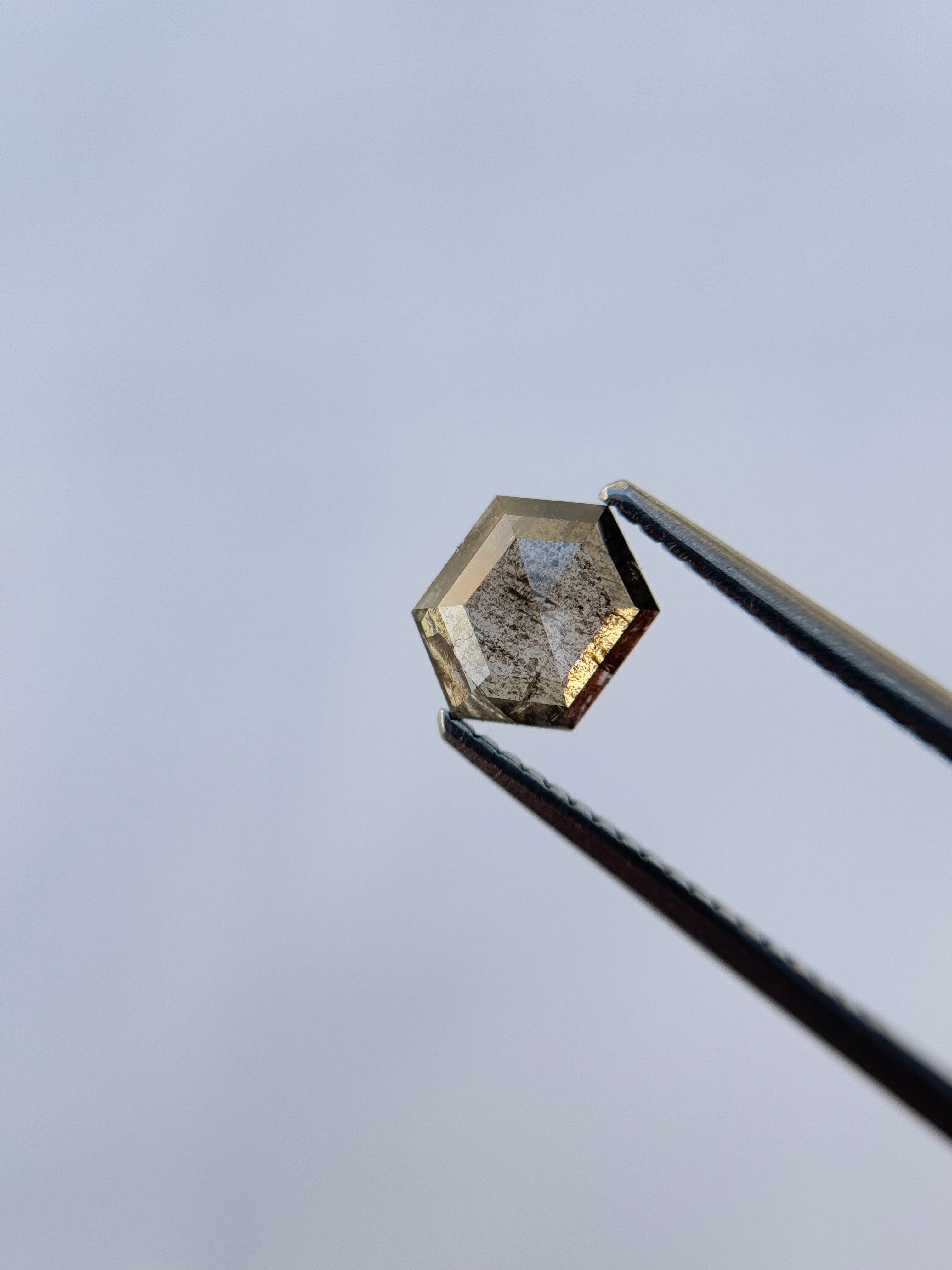 0.83 Ct Hexagon Rose Cut Grey Natural Salt and Pepper Diamond