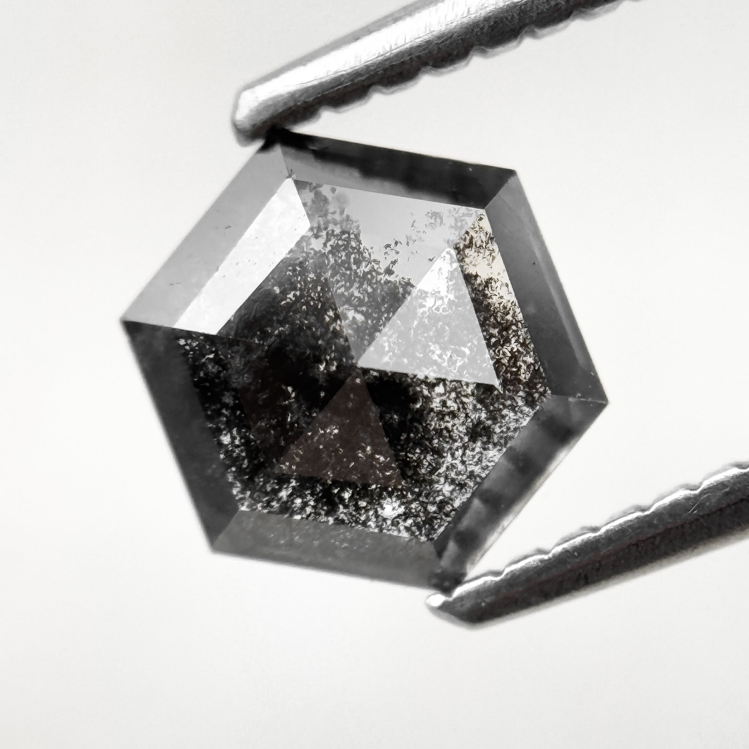 1.26 Ct Hexagon Rose Cut Grey Black Natural Salt and Pepper Diamond