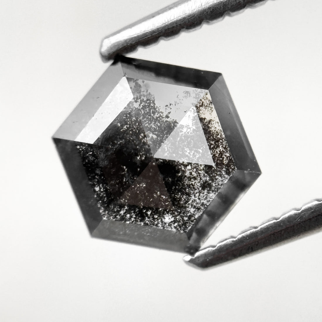 1.26 Ct Hexagon Rose Cut Grey Black Natural Salt and Pepper Diamond
