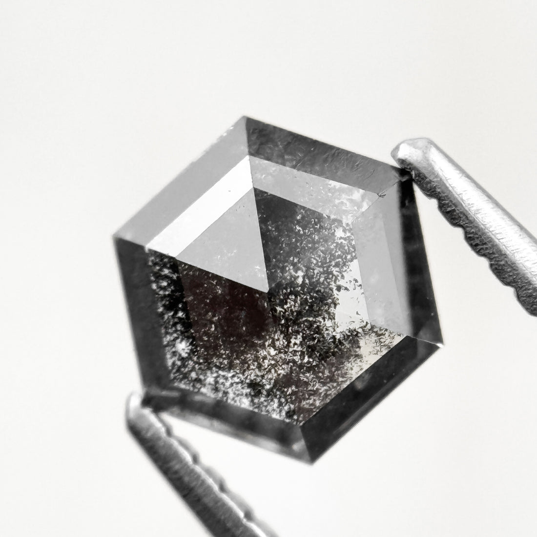 1.26 Ct Hexagon Rose Cut Grey Black Natural Salt and Pepper Diamond