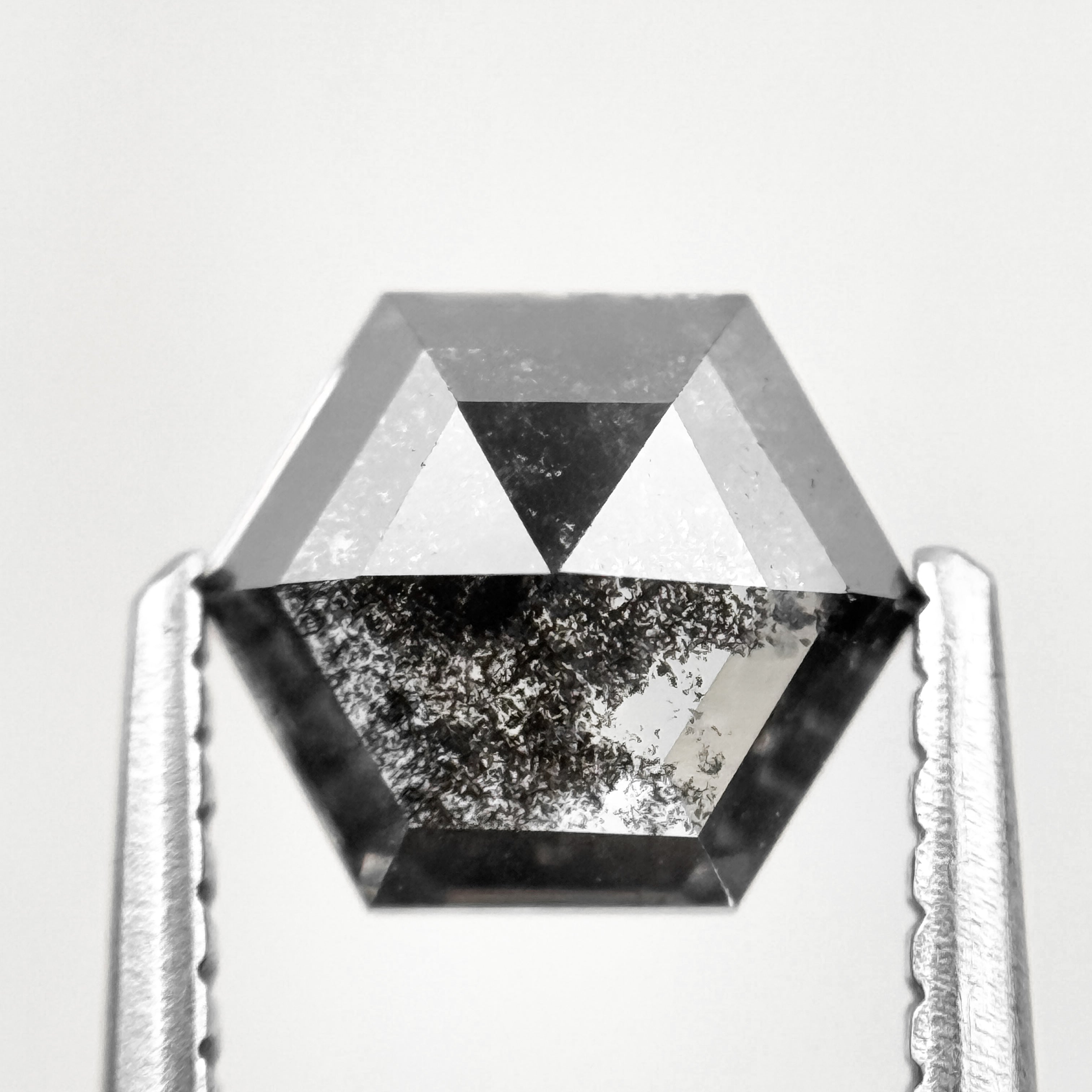 1.26 Ct Hexagon Rose Cut Grey Black Natural Salt and Pepper Diamond