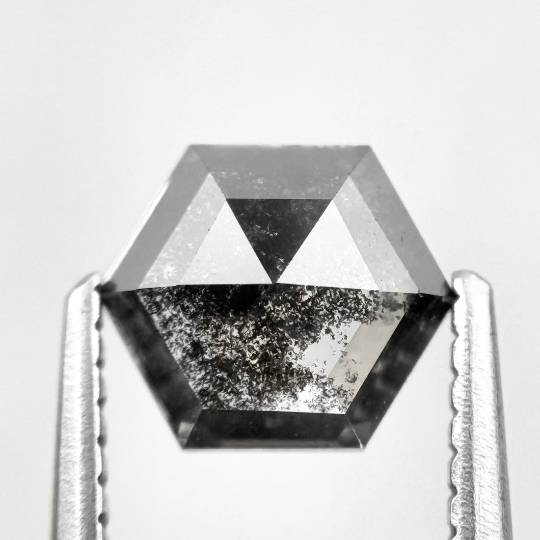 1.26 Ct Hexagon Rose Cut Grey Black Natural Salt and Pepper Diamond