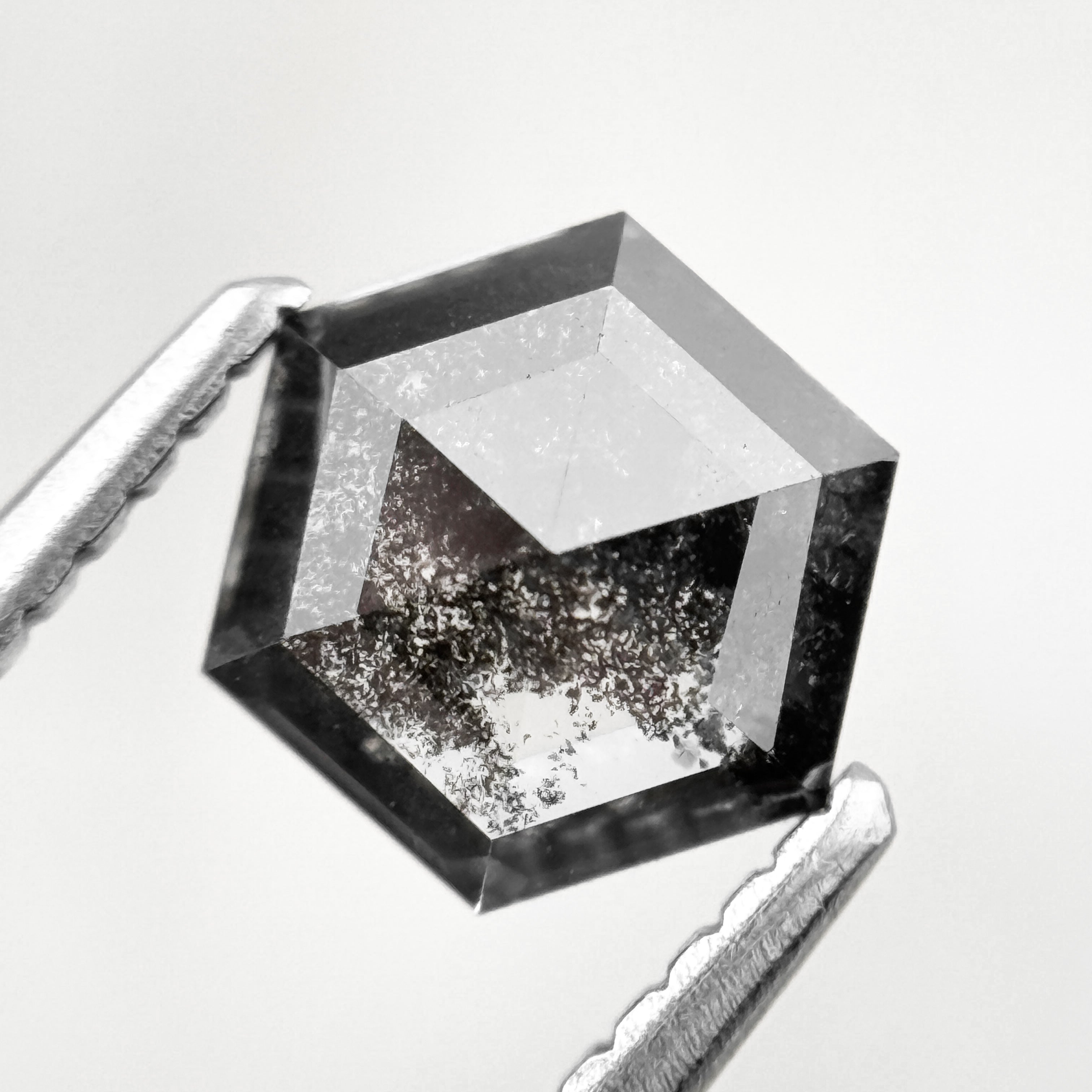 1.26 Ct Hexagon Rose Cut Grey Black Natural Salt and Pepper Diamond