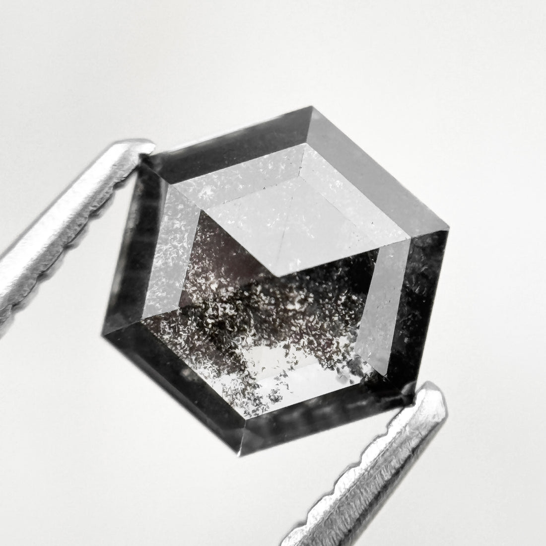 1.26 Ct Hexagon Rose Cut Grey Black Natural Salt and Pepper Diamond