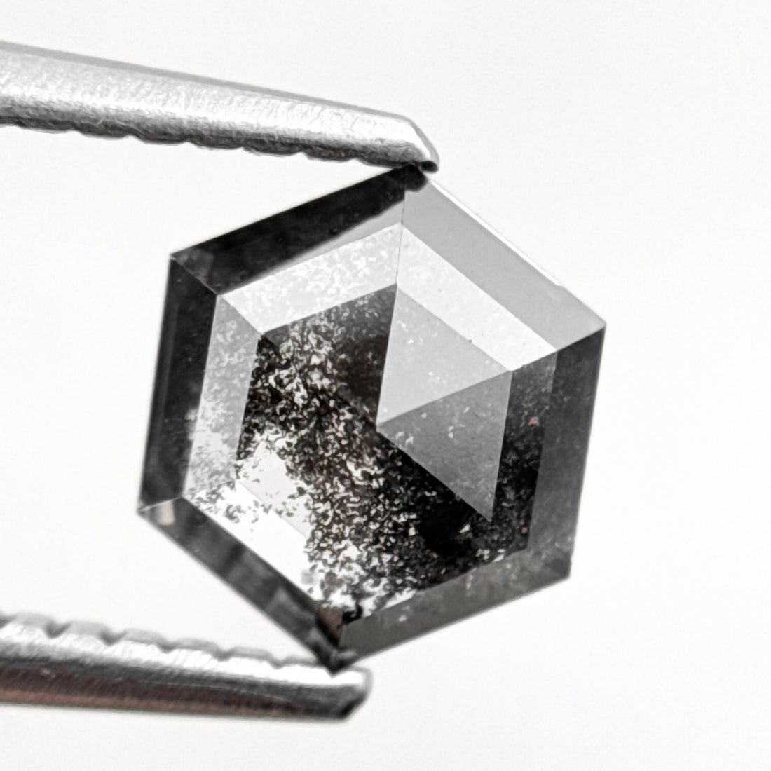 1.26 Ct Hexagon Rose Cut Grey Black Natural Salt and Pepper Diamond