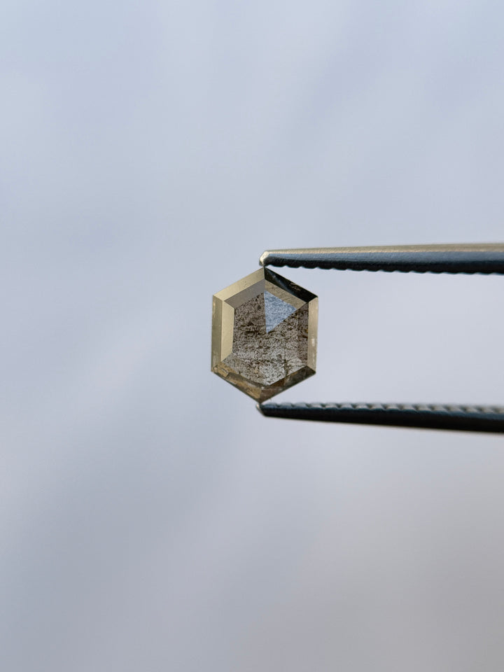 0.83 Ct Hexagon Rose Cut Grey Natural Salt and Pepper Diamond