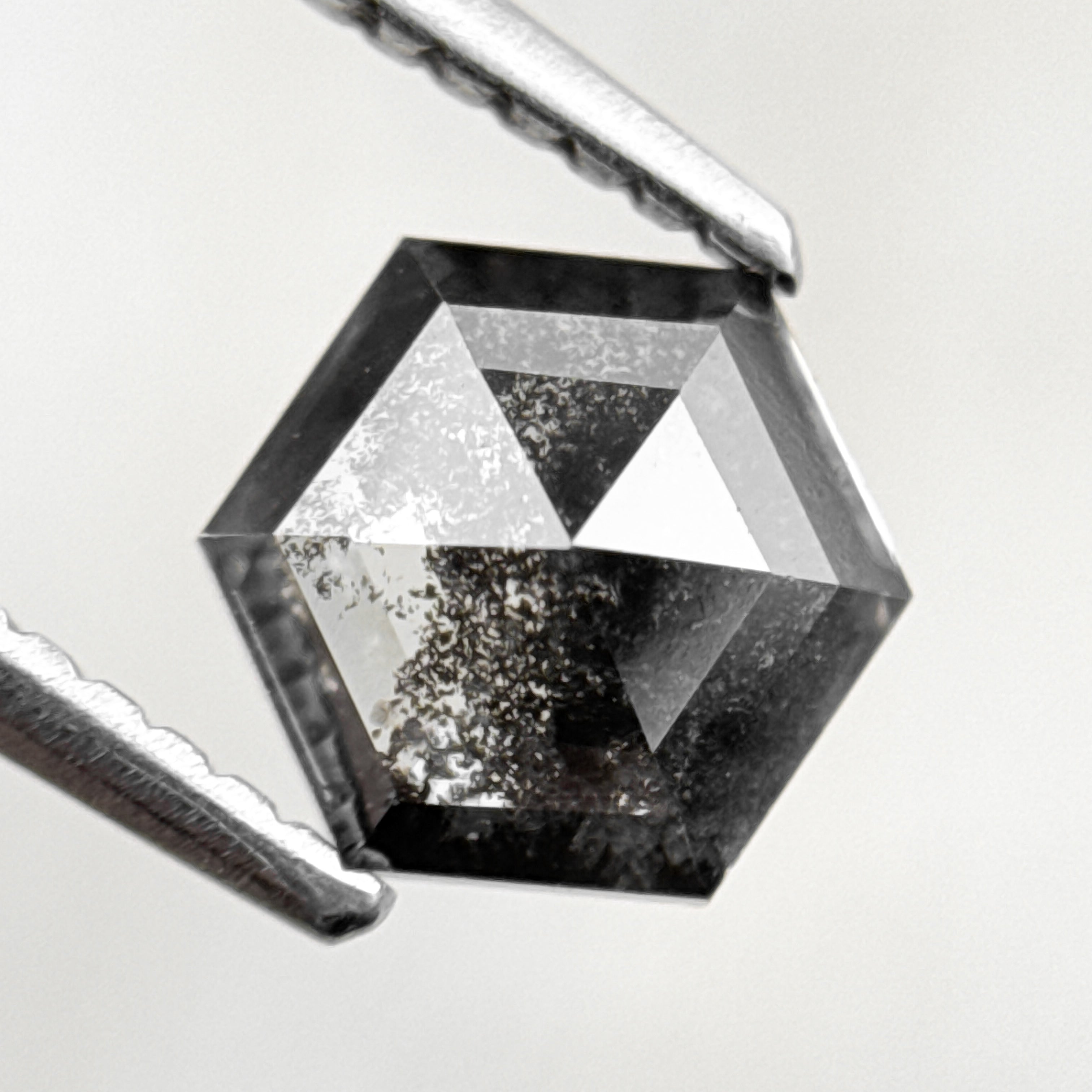 1.26 Ct Hexagon Rose Cut Grey Black Natural Salt and Pepper Diamond