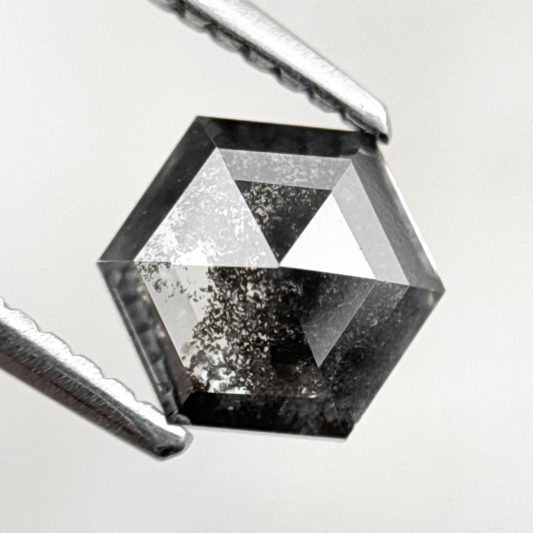 1.26 Ct Hexagon Rose Cut Grey Black Natural Salt and Pepper Diamond