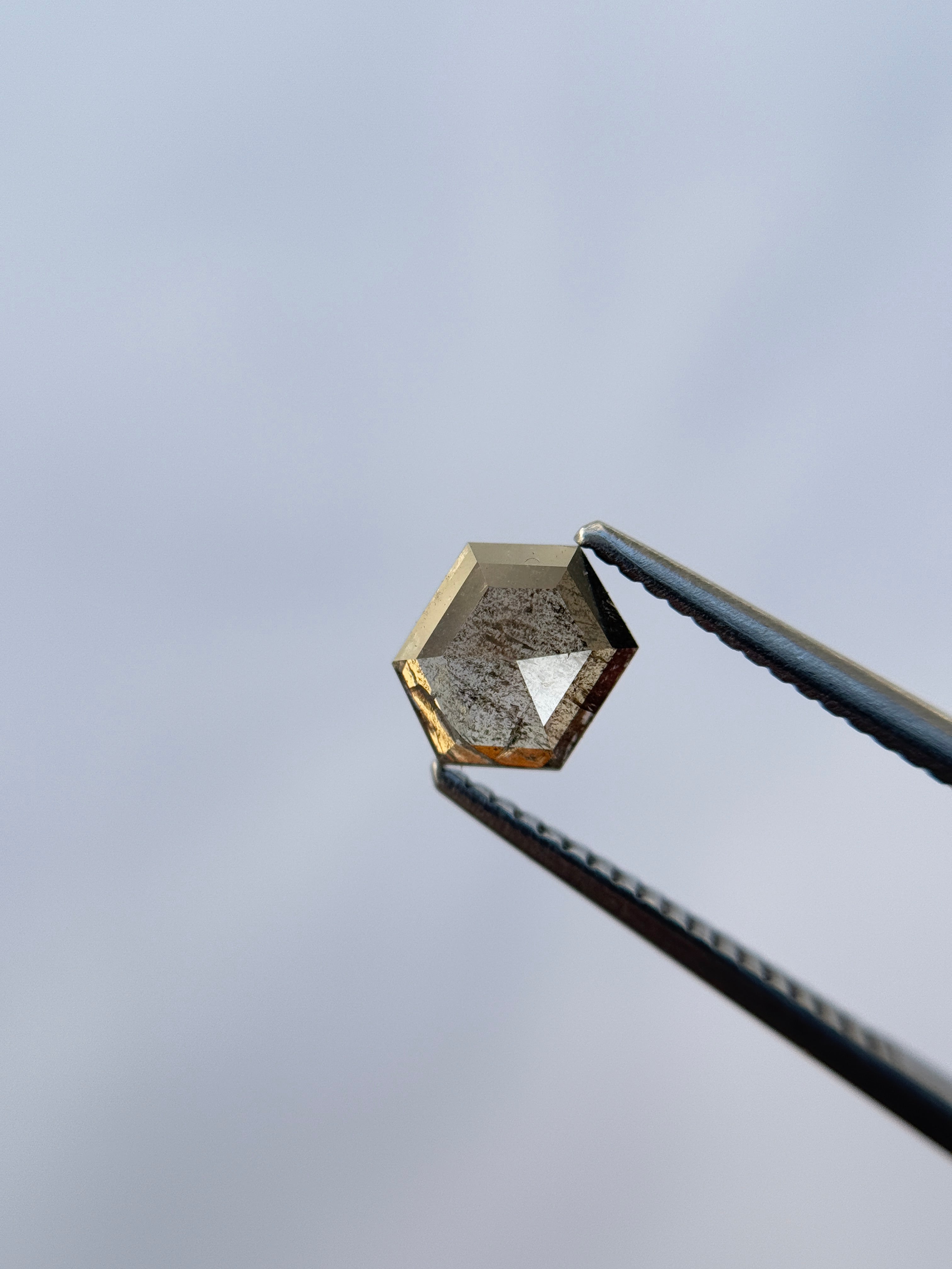 0.83 Ct Hexagon Rose Cut Grey Natural Salt and Pepper Diamond