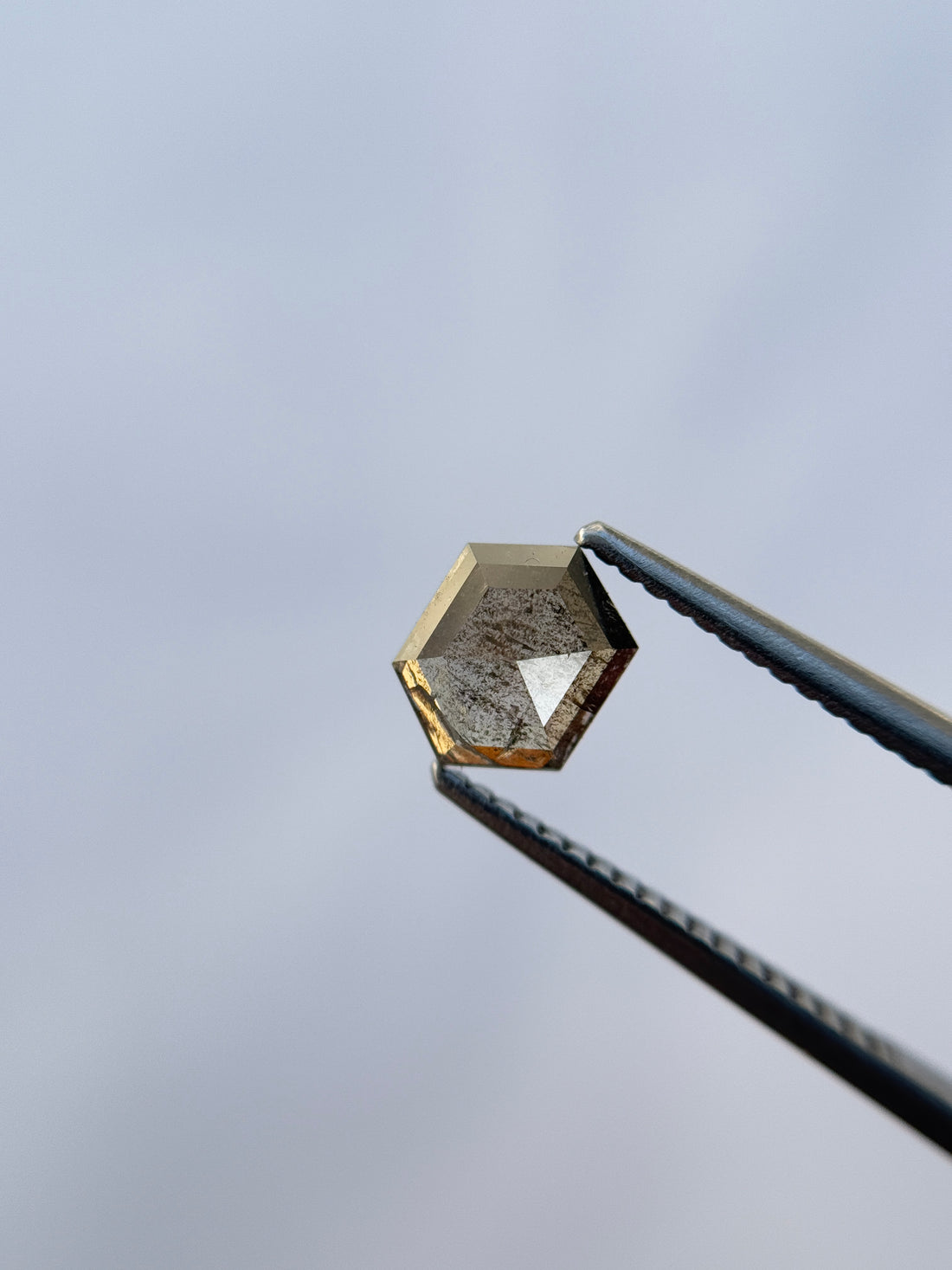 0.83 Ct Hexagon Rose Cut Grey Natural Salt and Pepper Diamond
