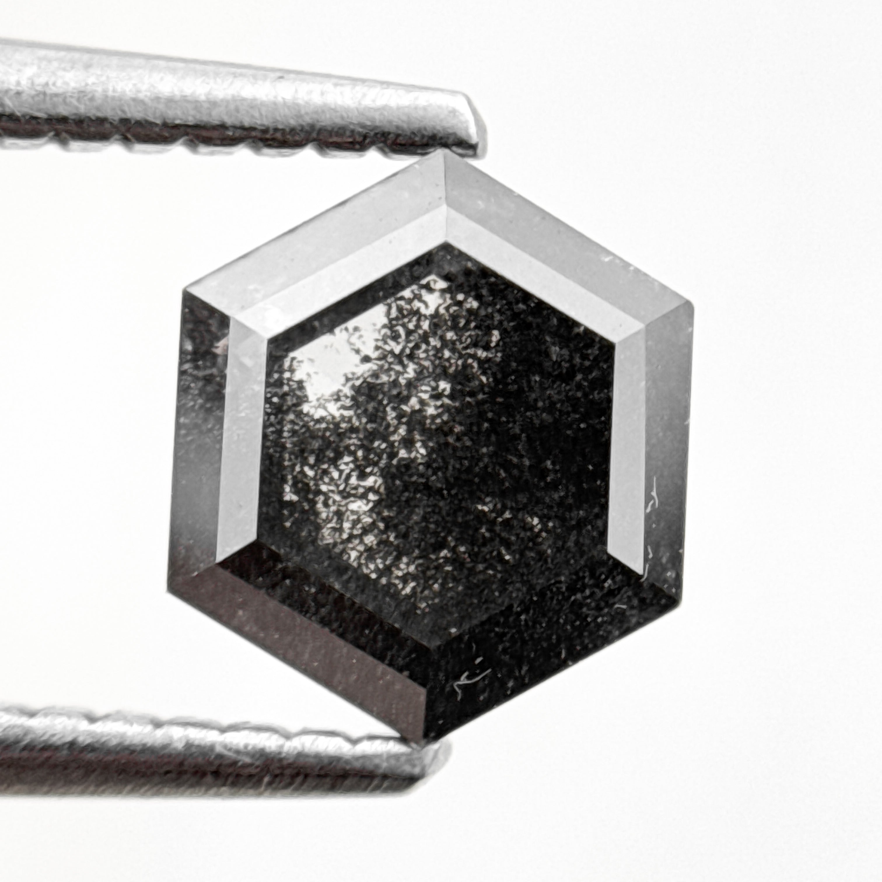 1.26 Ct Hexagon Rose Cut Grey Black Natural Salt and Pepper Diamond