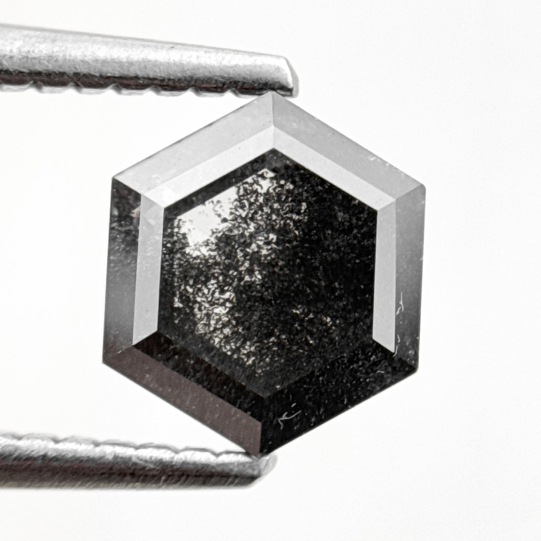 1.26 Ct Hexagon Rose Cut Grey Black Natural Salt and Pepper Diamond