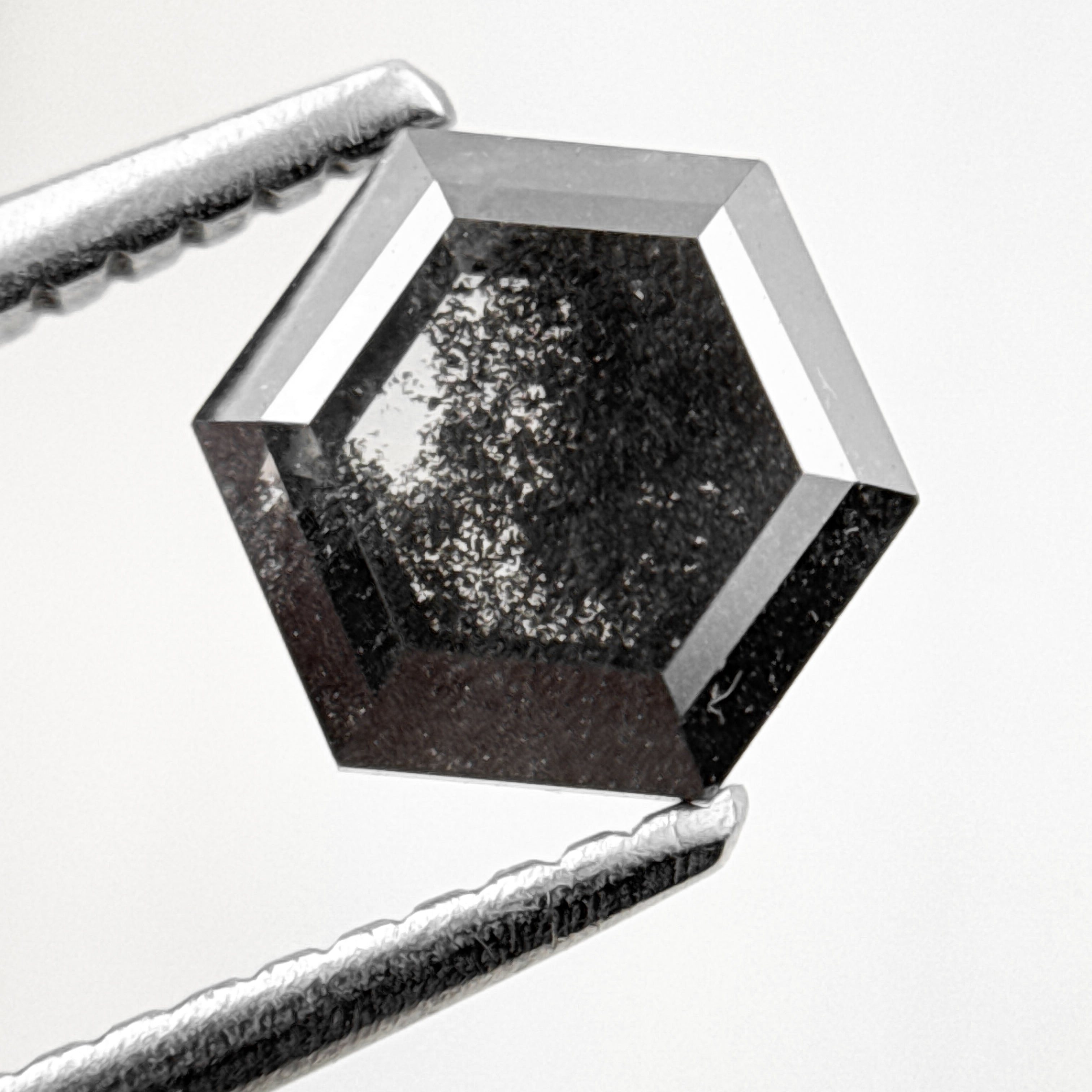 1.26 Ct Hexagon Rose Cut Grey Black Natural Salt and Pepper Diamond