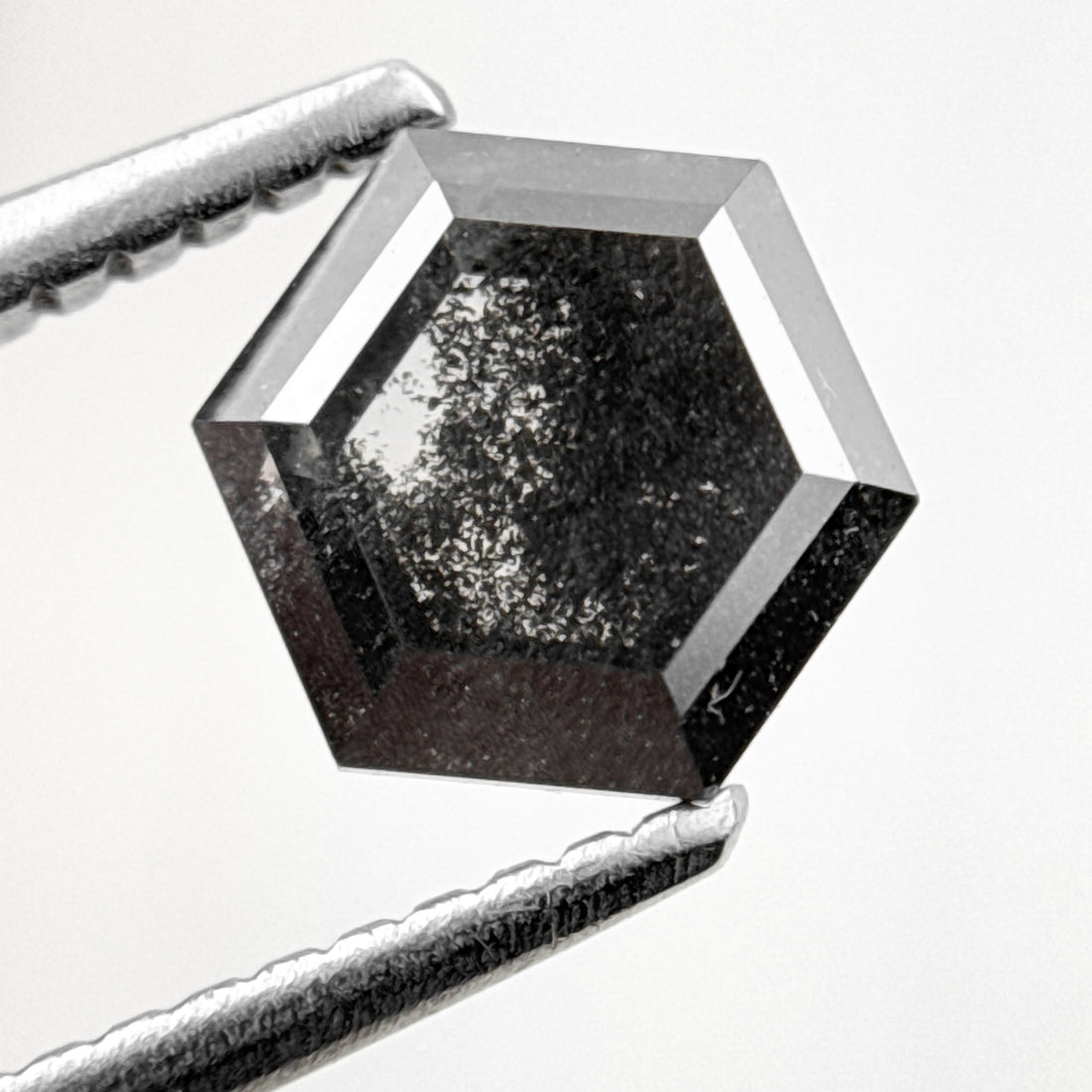 1.26 Ct Hexagon Rose Cut Grey Black Natural Salt and Pepper Diamond