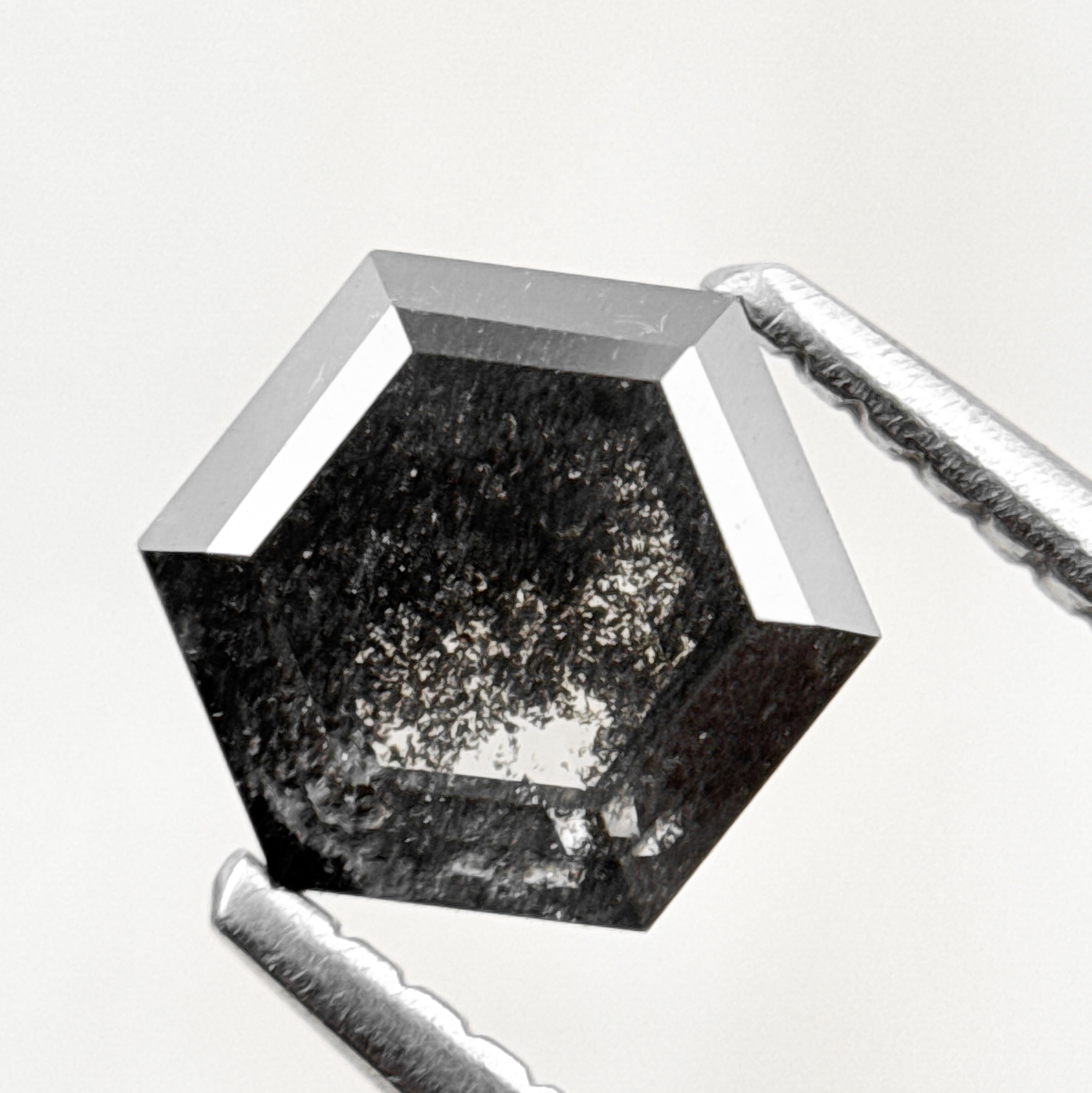 1.26 Ct Hexagon Rose Cut Grey Black Natural Salt and Pepper Diamond