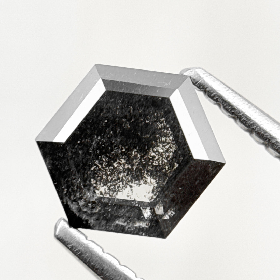 1.26 Ct Hexagon Rose Cut Grey Black Natural Salt and Pepper Diamond
