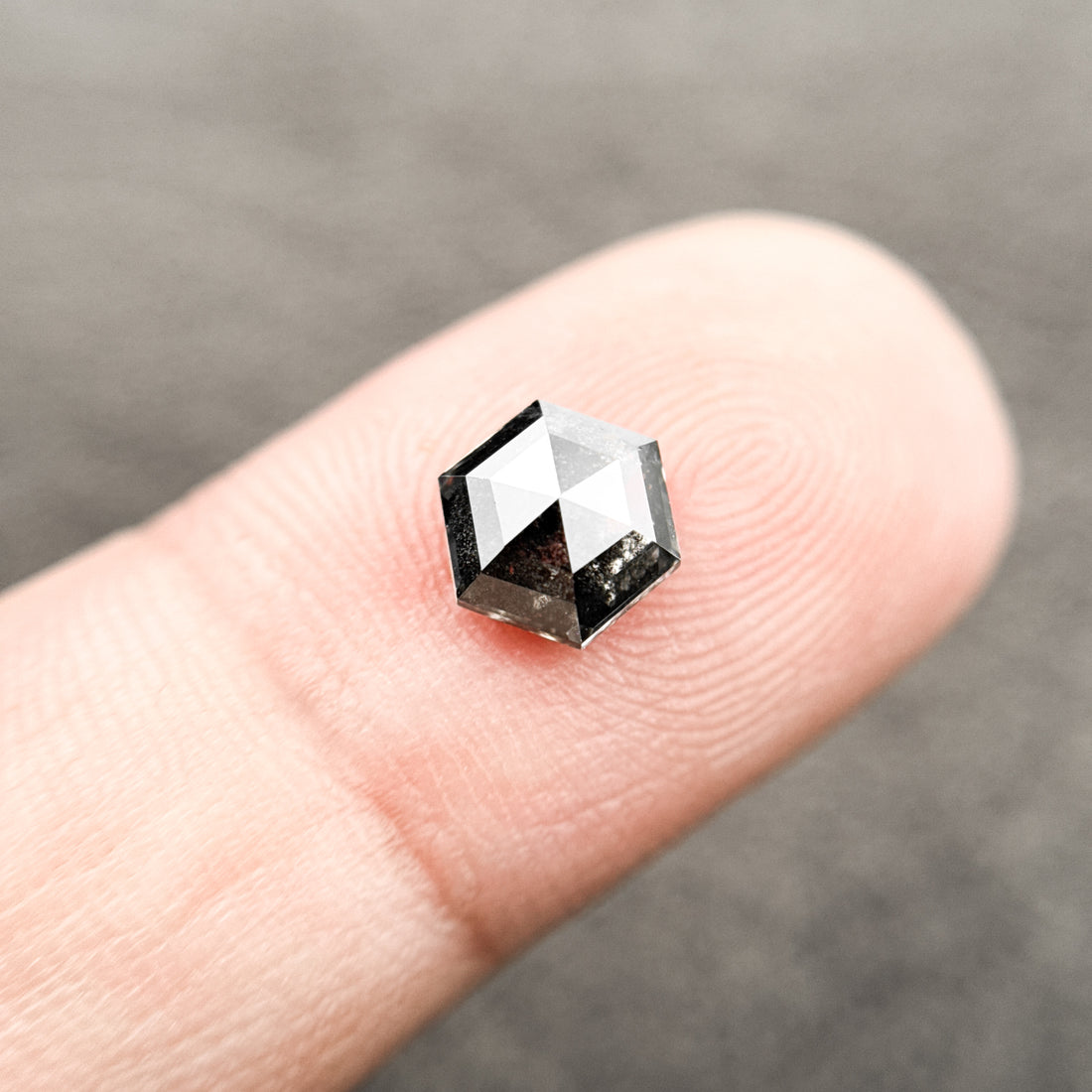 1.26 Ct Hexagon Rose Cut Grey Black Natural Salt and Pepper Diamond