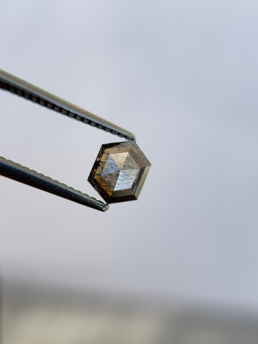 0.83 Ct Hexagon Rose Cut Grey Natural Salt and Pepper Diamond