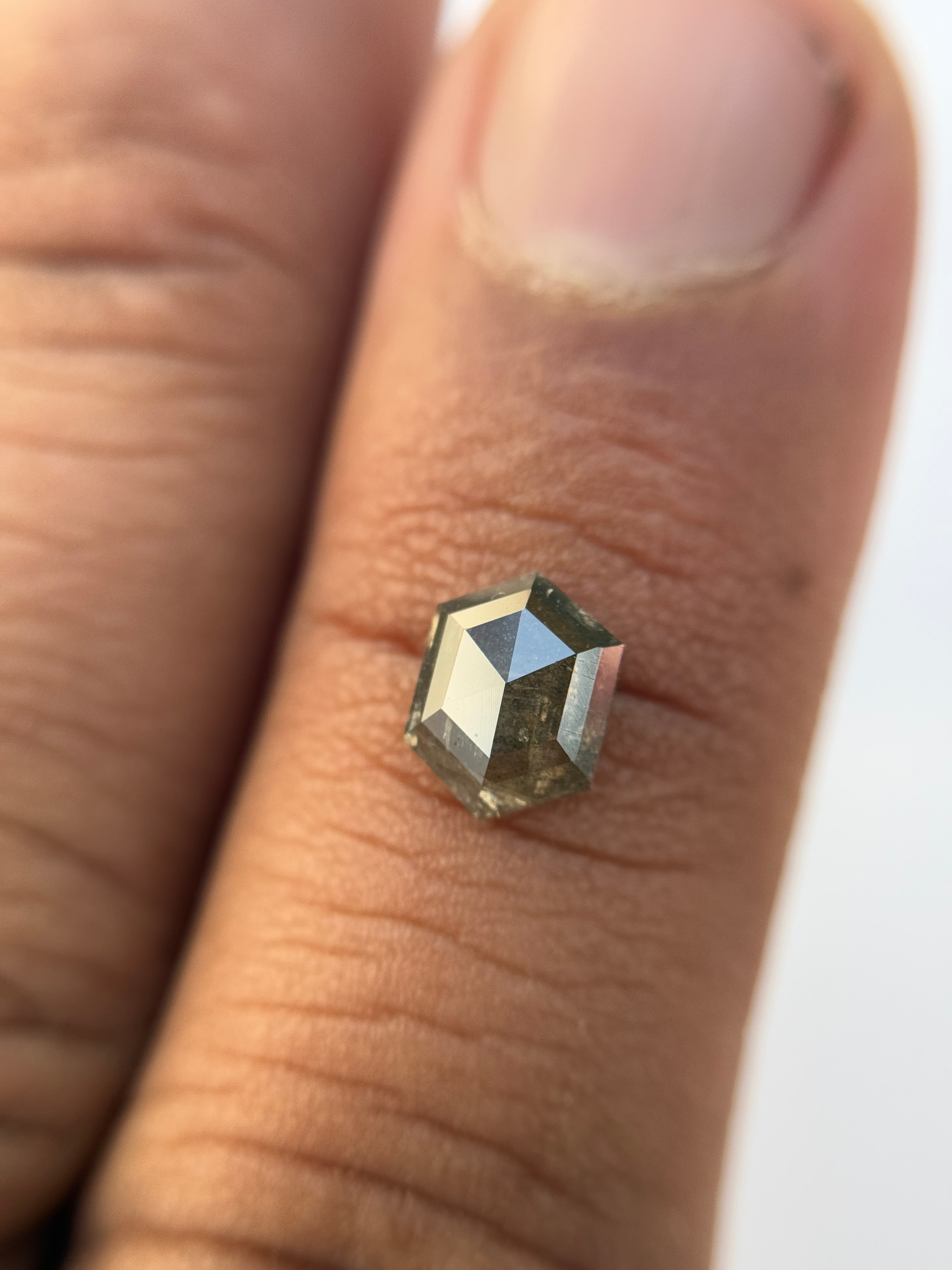 0.83 Ct Hexagon Rose Cut Grey Natural Salt and Pepper Diamond