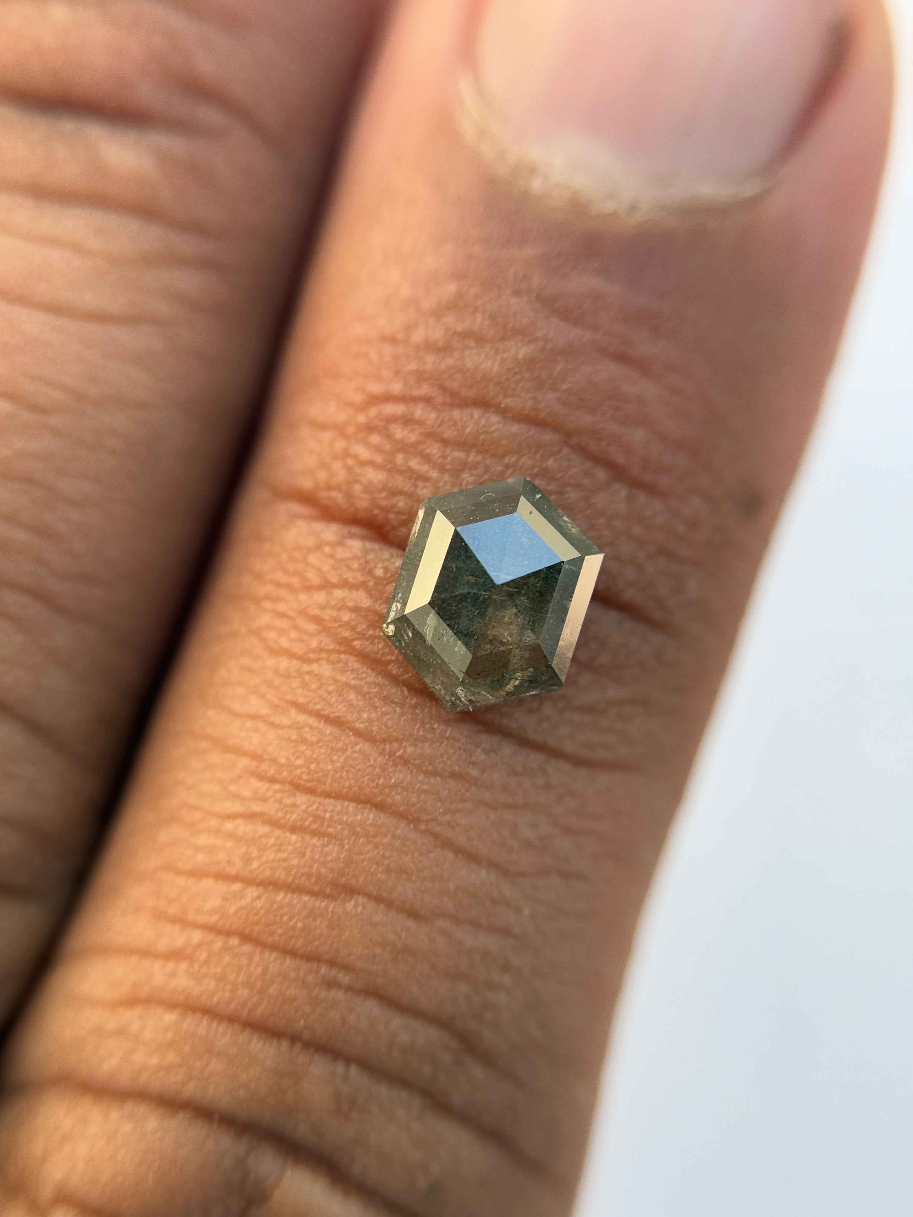 0.83 Ct Hexagon Rose Cut Grey Natural Salt and Pepper Diamond