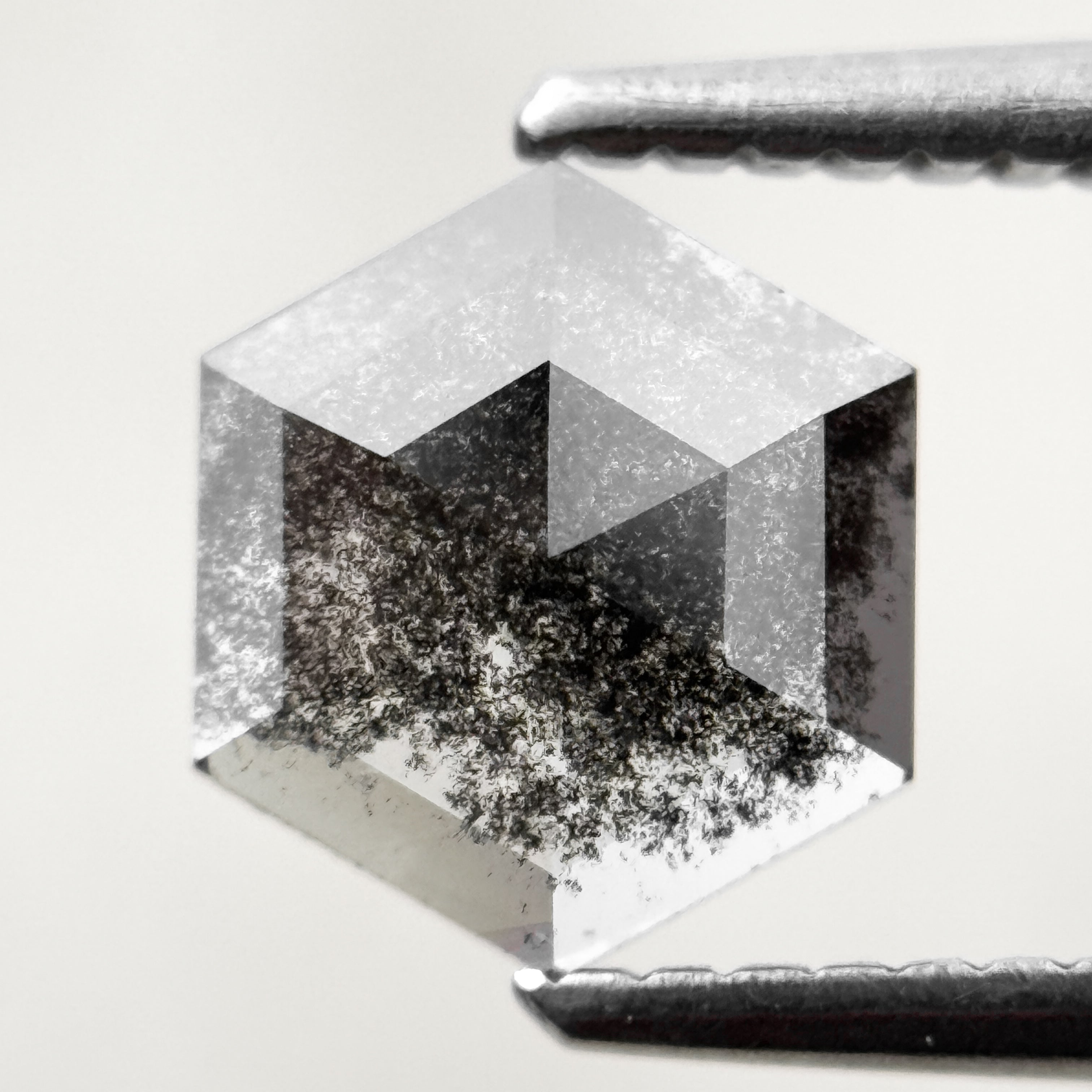 1.03 Ct Hexagon Rose Cut Black Natural Salt and Pepper Diamond