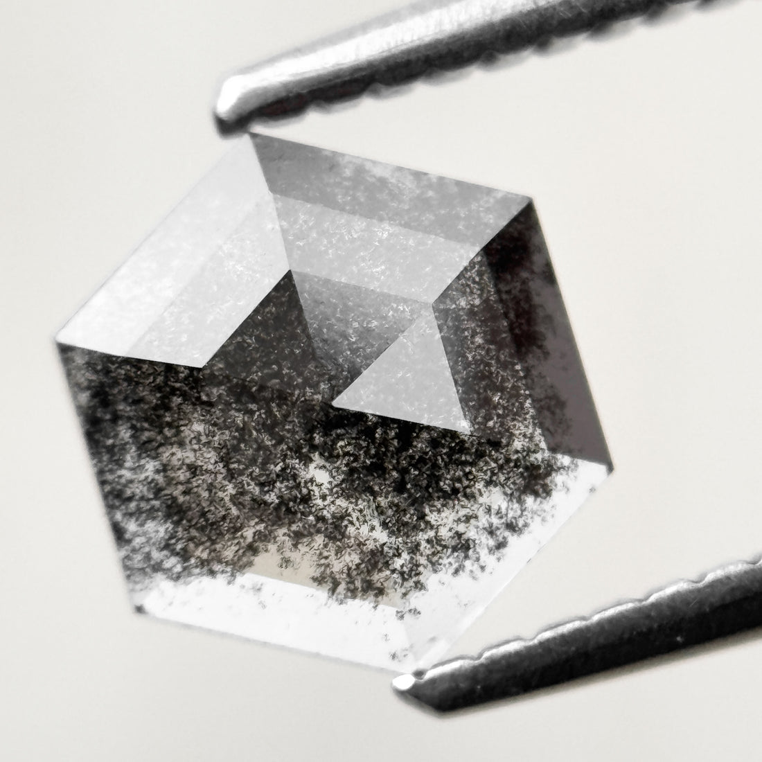 1.03 Ct Hexagon Rose Cut Black Natural Salt and Pepper Diamond