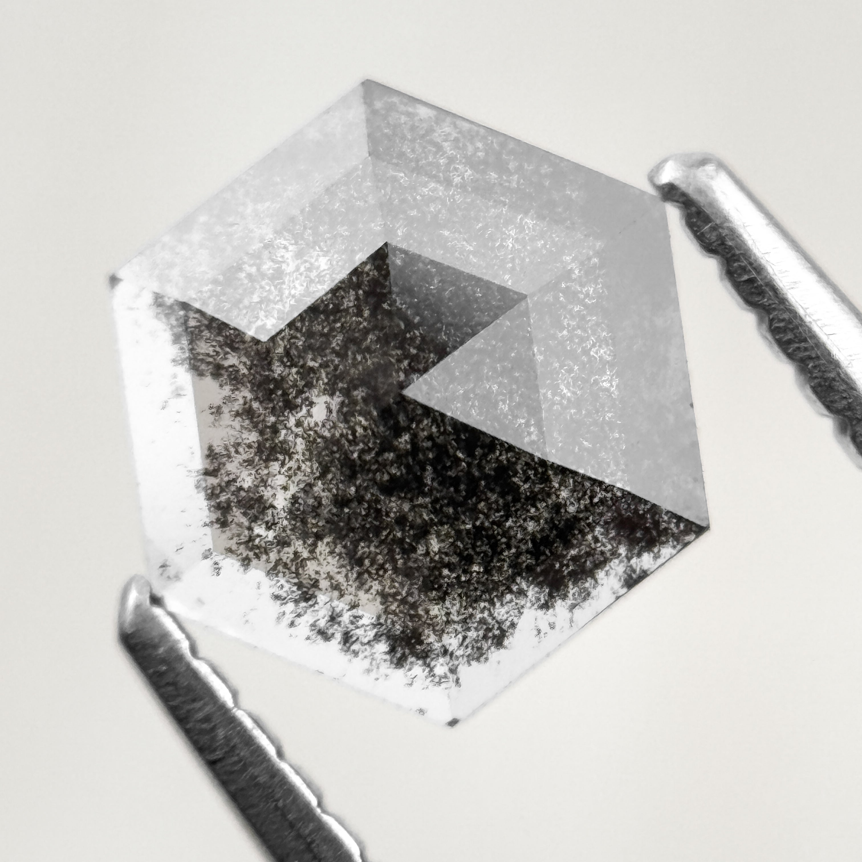 1.03 Ct Hexagon Rose Cut Black Natural Salt and Pepper Diamond