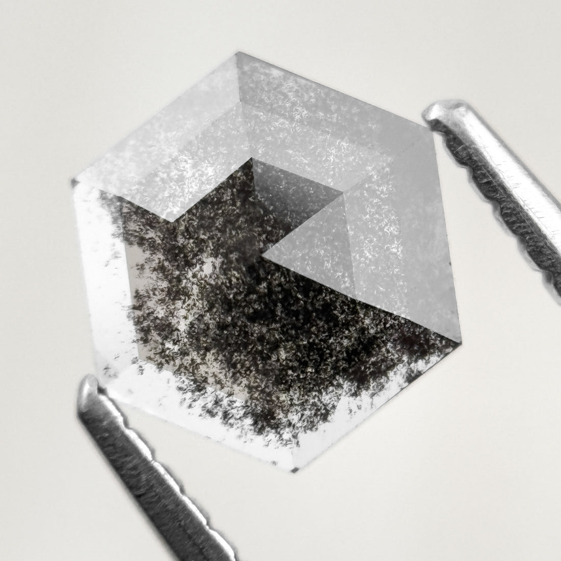 1.03 Ct Hexagon Rose Cut Black Natural Salt and Pepper Diamond